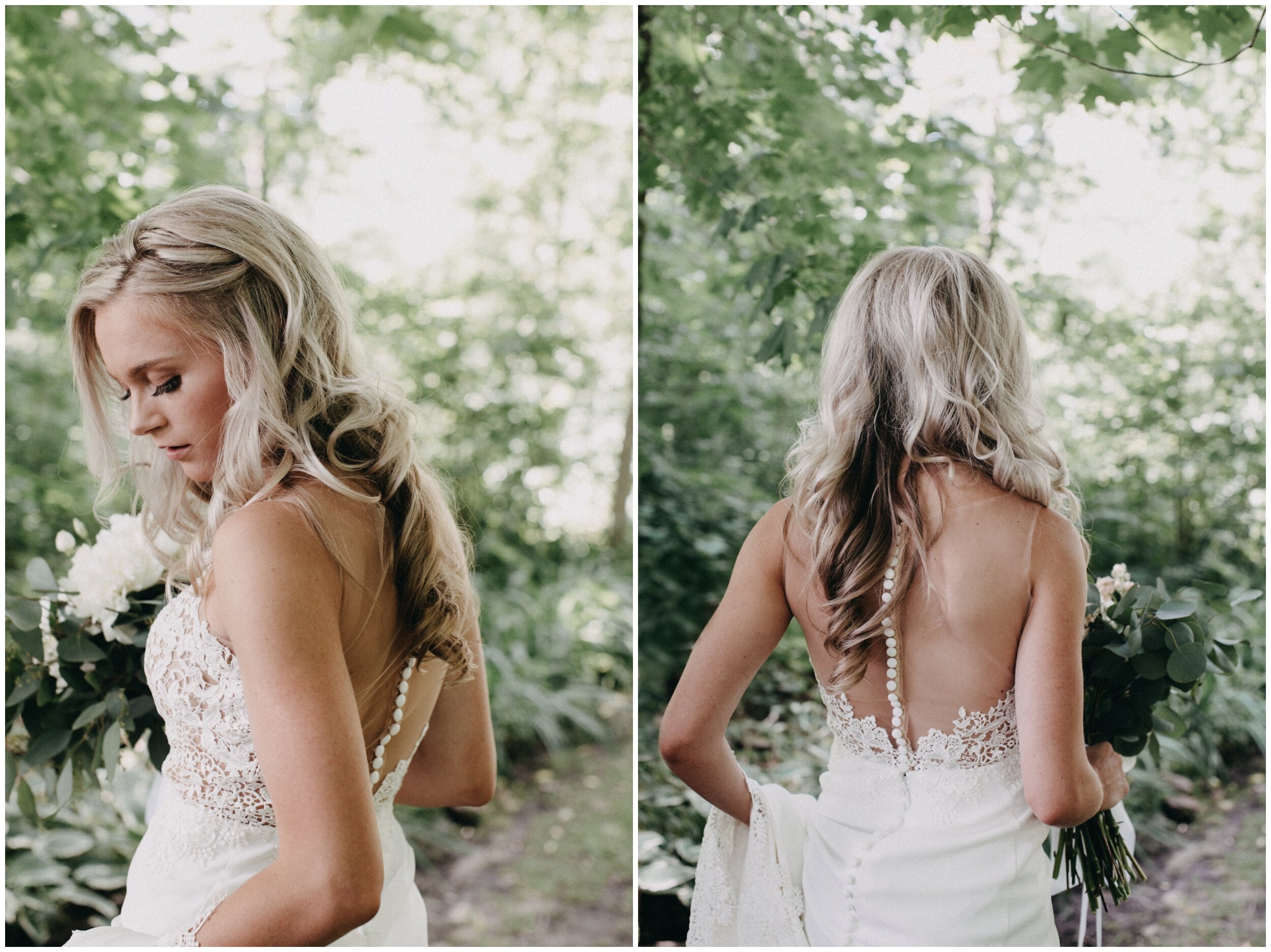 Bride getting ready for first look with groom at Minnesota barn wedding venue