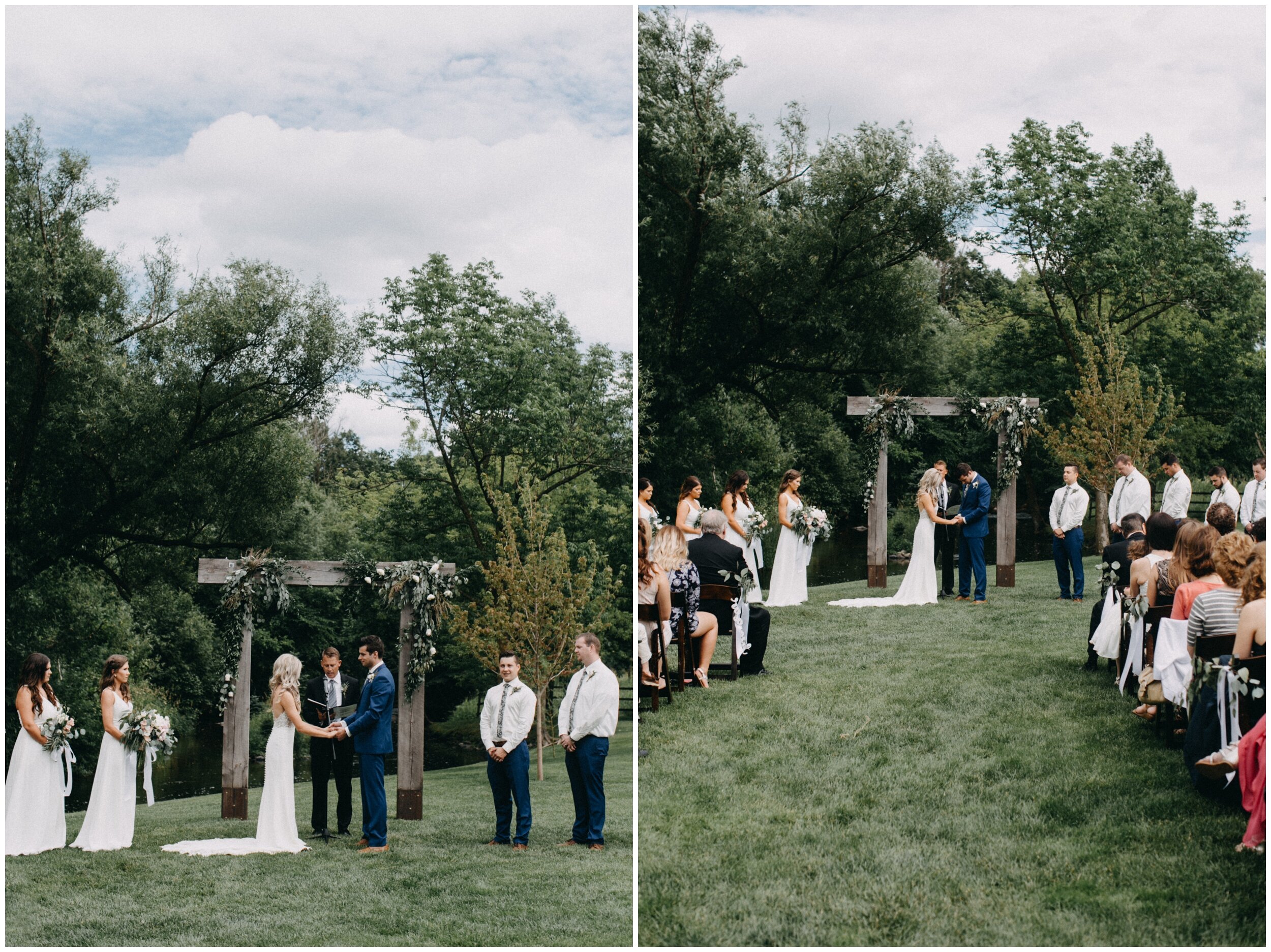 Modern romantic outdoor Minnesota barn wedding ceremony