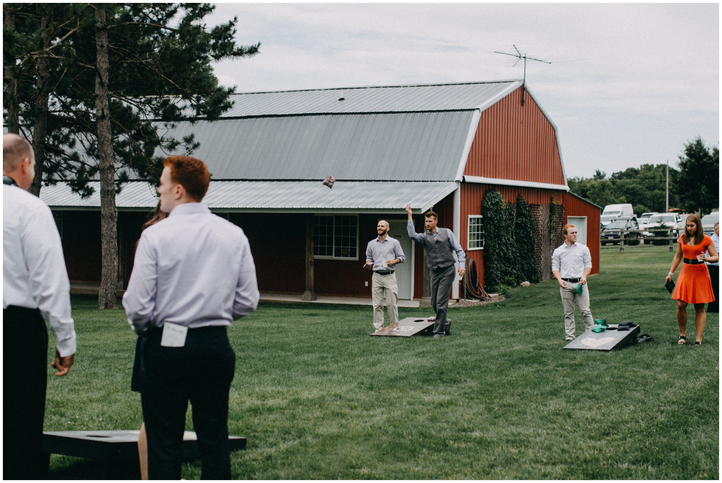 Casual outdoor wedding reception at Creekside Farm in Rush City, Minnesota