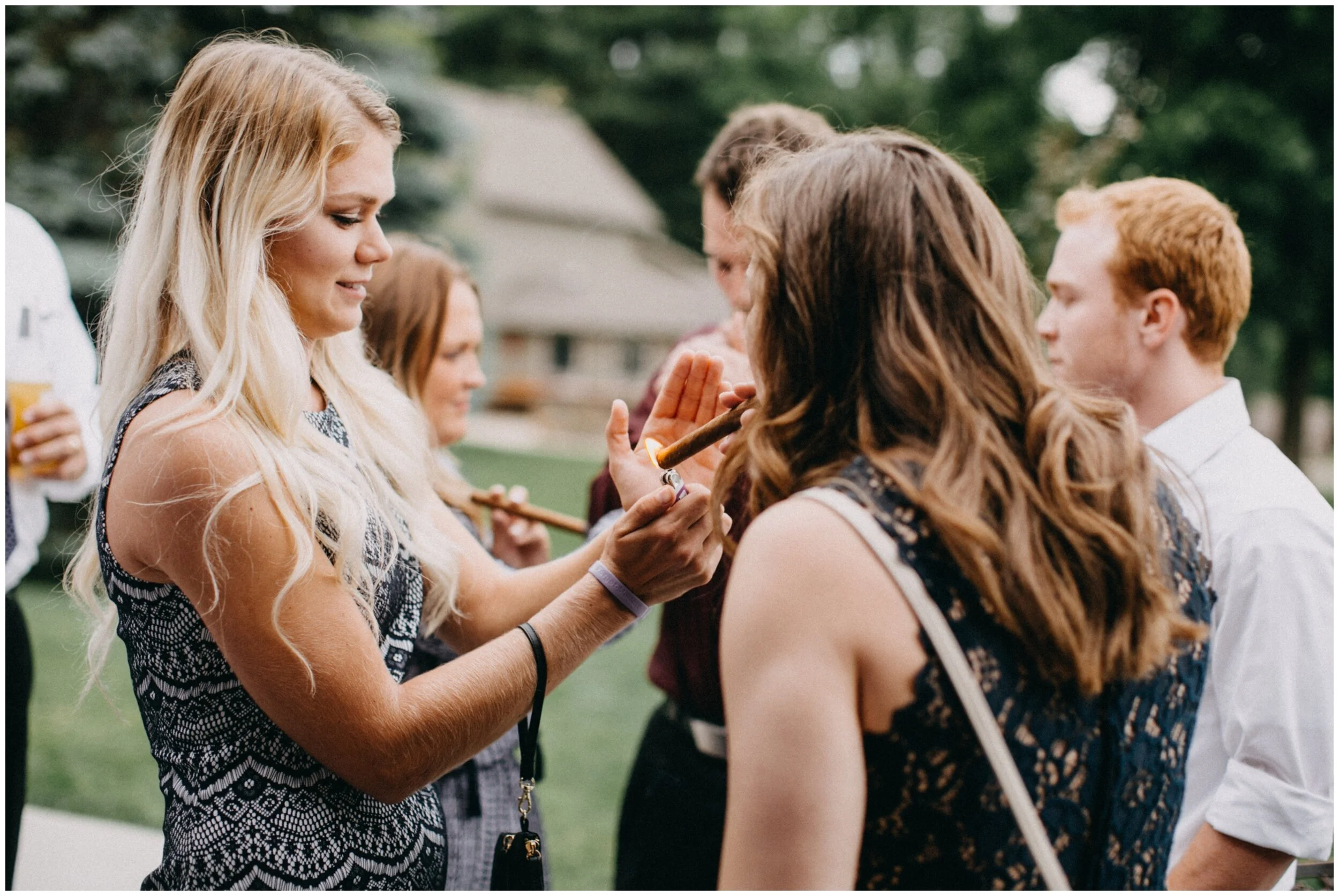 Cigar bar at outdoor barn wedding