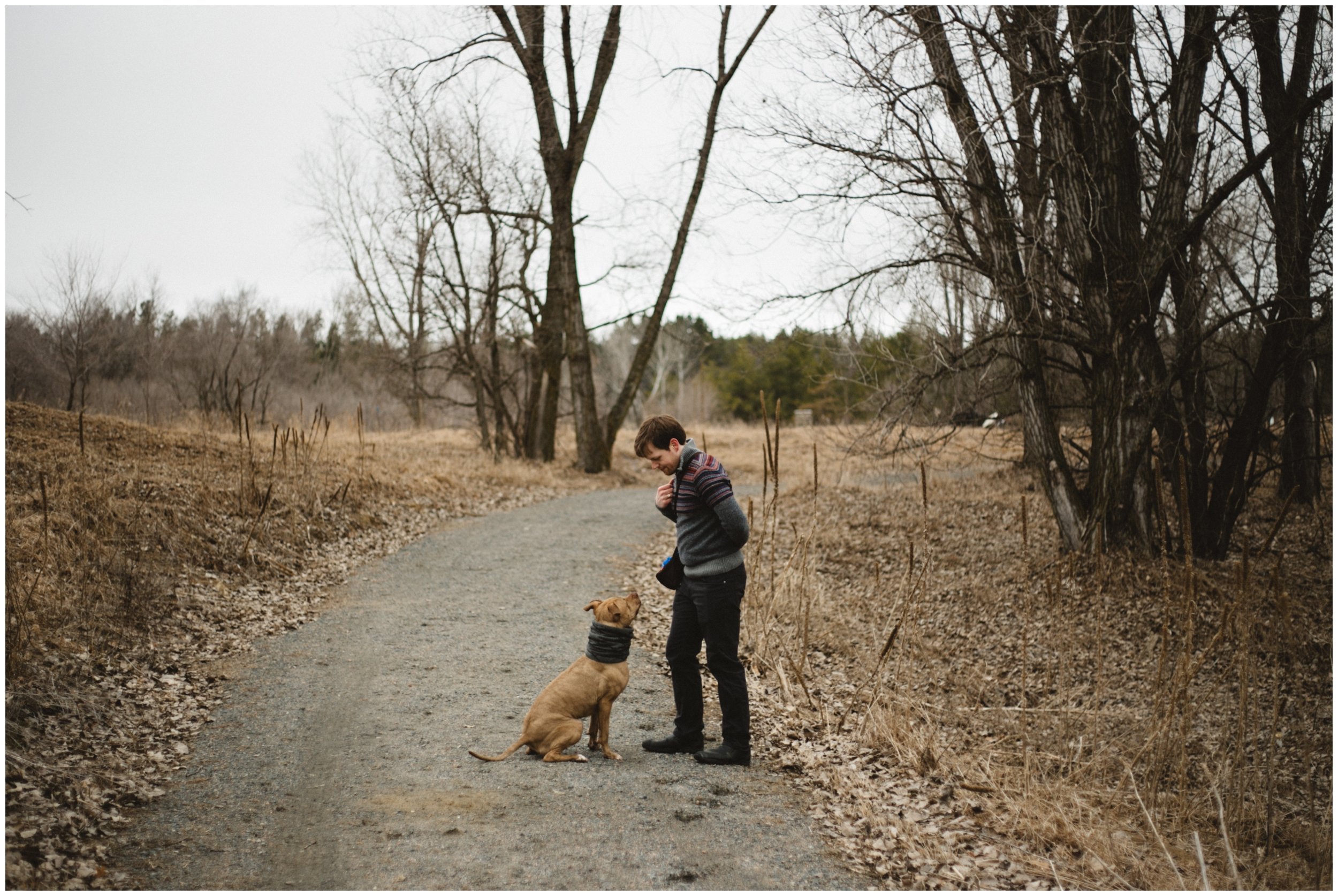 Minnesota engagement session in the woods with dog