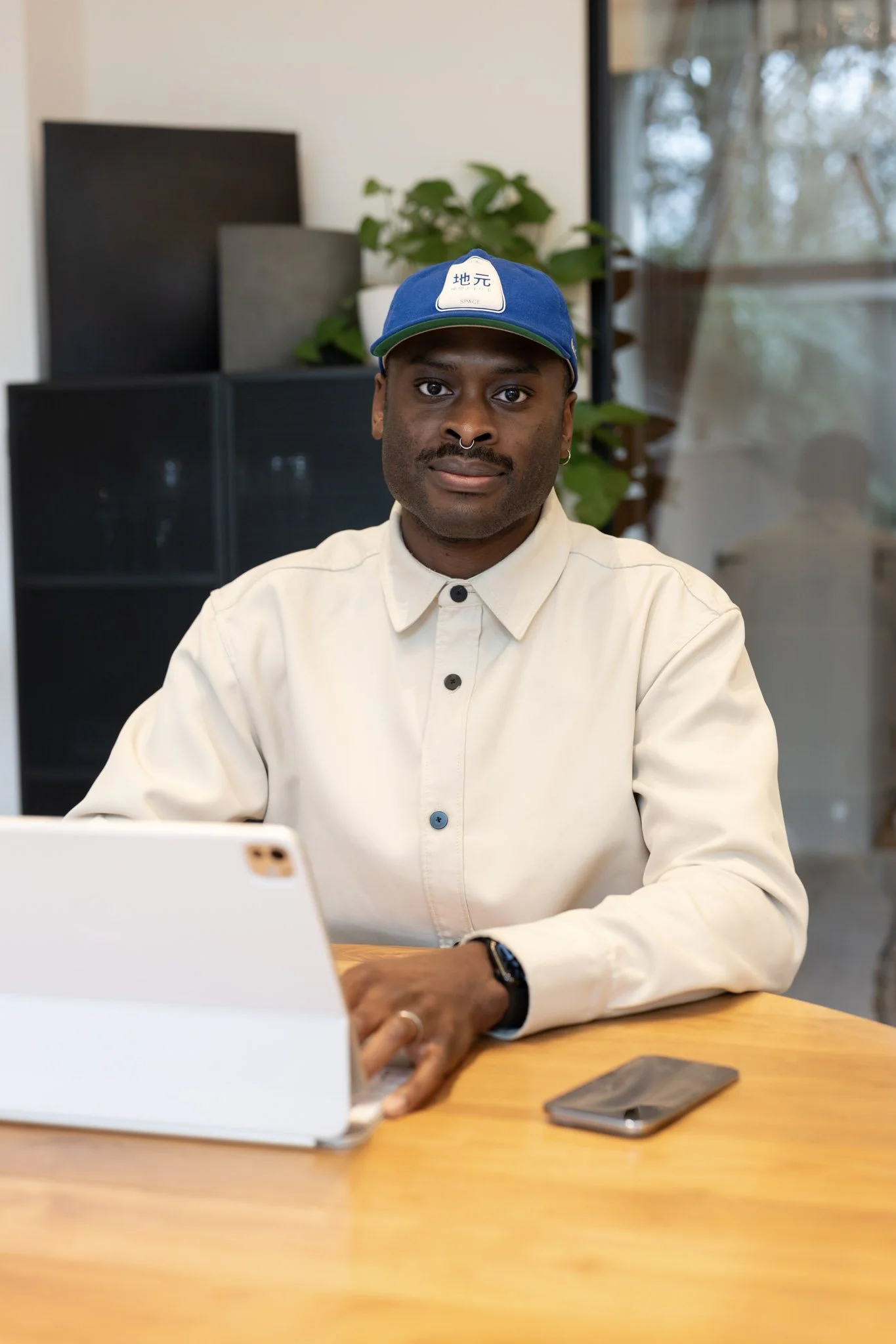 A man works on a laptop