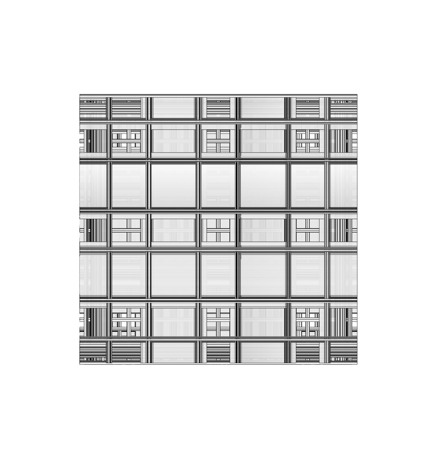 Window detailing for three floors of North facade
