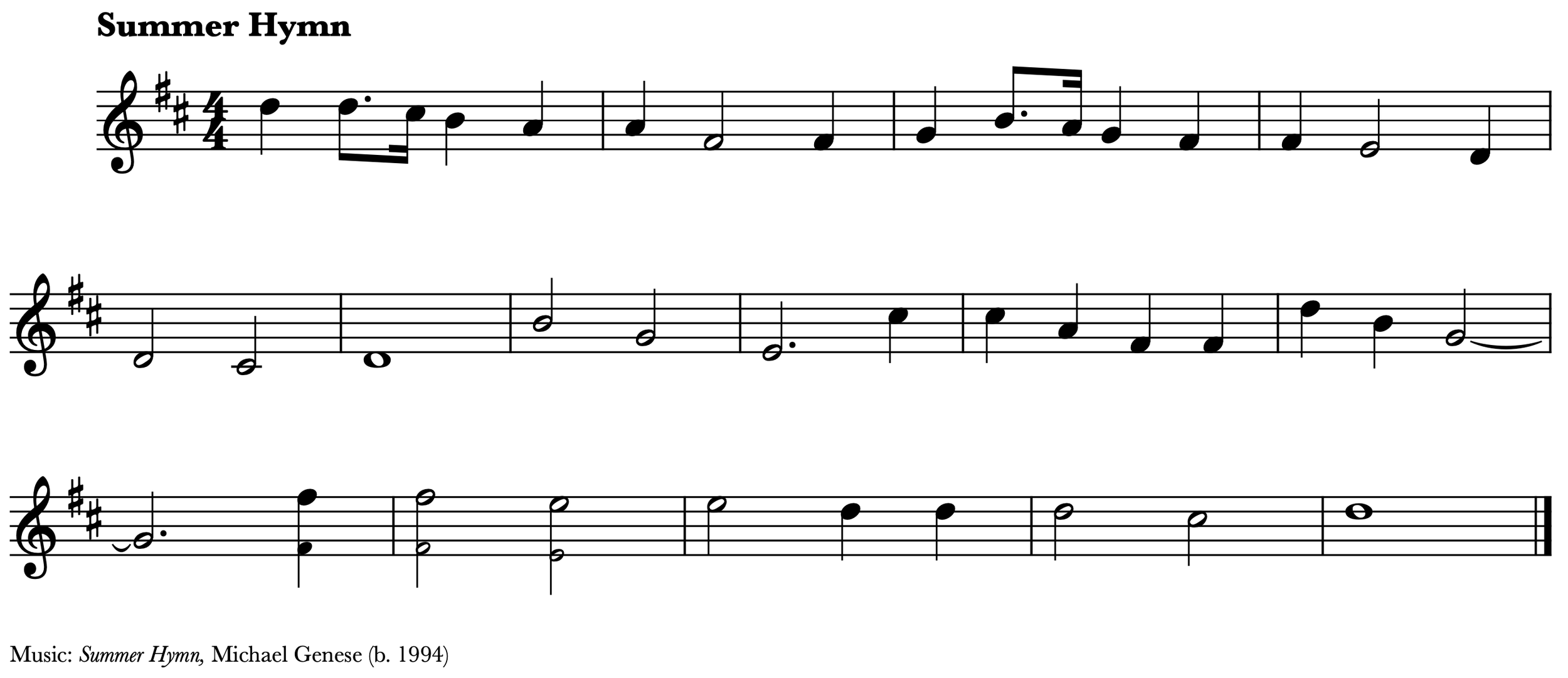 Sheet Music for a Hymn, featuring several melodies found in Genese's Summer Hymn