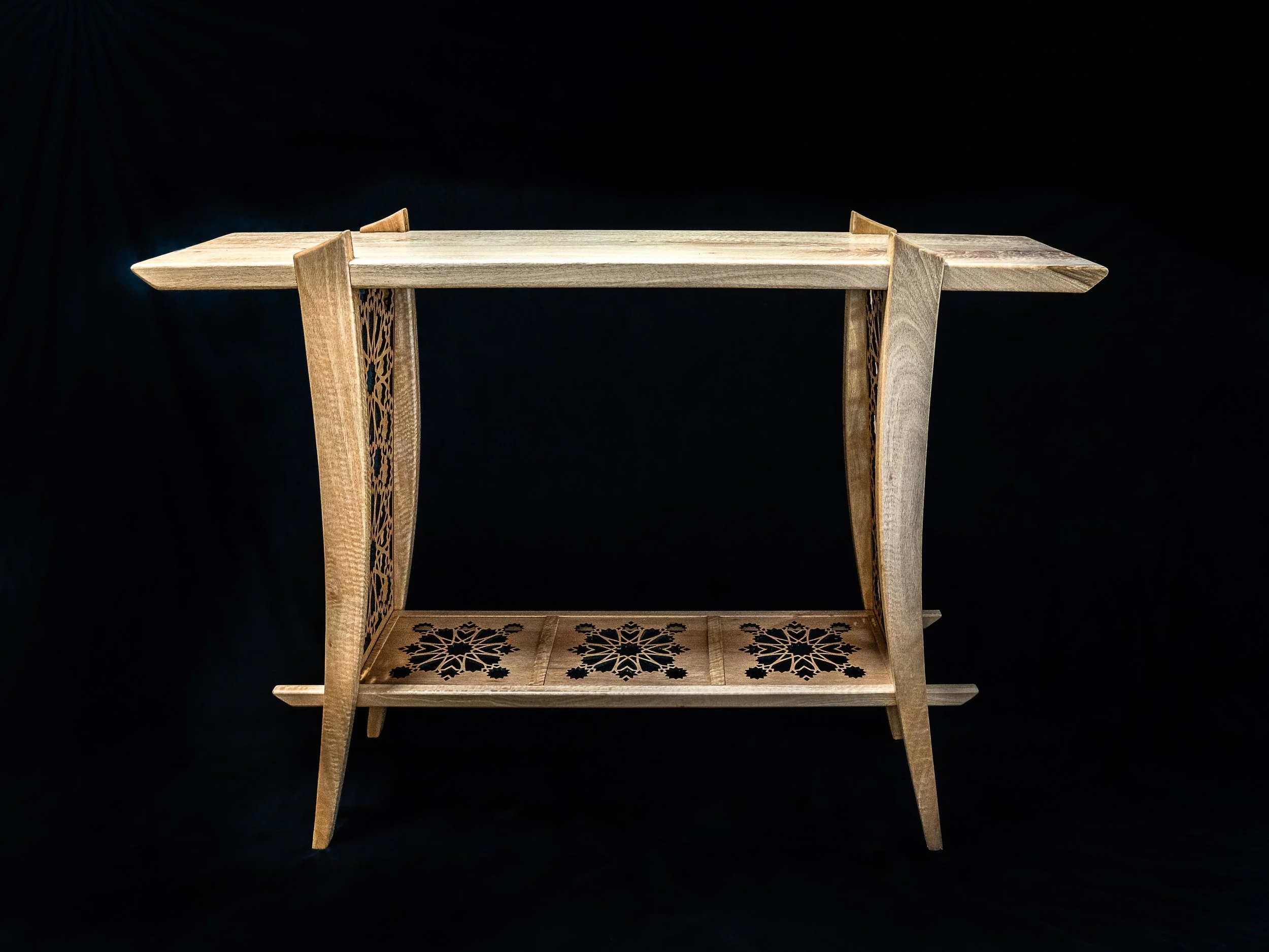 Curly Blackbutt Hall table with Blackbutt feature panels.