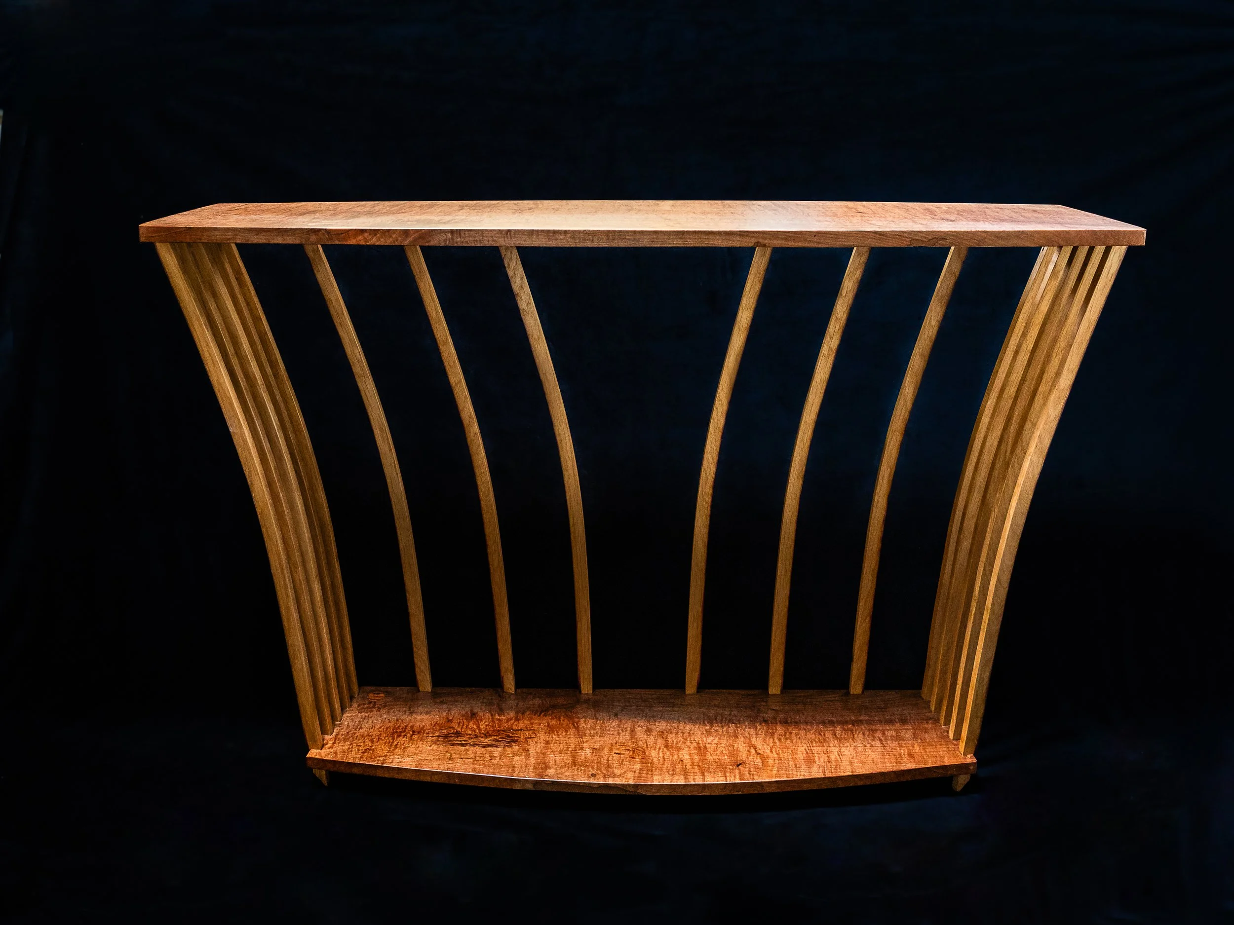 Hall table from Figured Peppermint and French Oak barrel staves