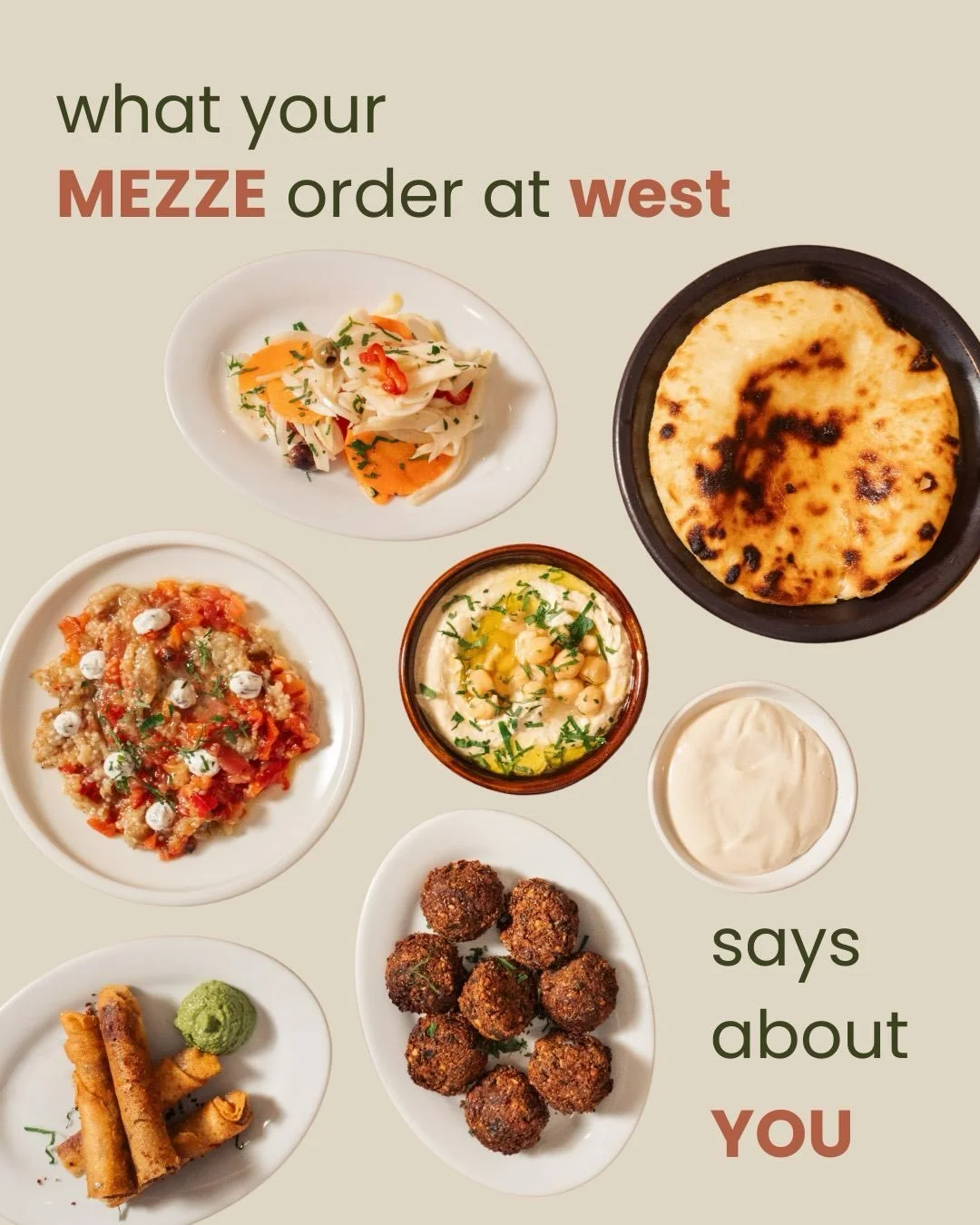 Your mezze order says a lot about you.

Luckily, brunch on Peel Street means you can have a bit of everything. Mezze for the table, then your choice of main.

你性格係點，就會叫乜嘢食。

好彩，喺卑利街食早午餐，可以每款都試。不妨嗌啲小食一齊分享，然後再一人揀一款主菜。

#francis #franciswest #peelstreet