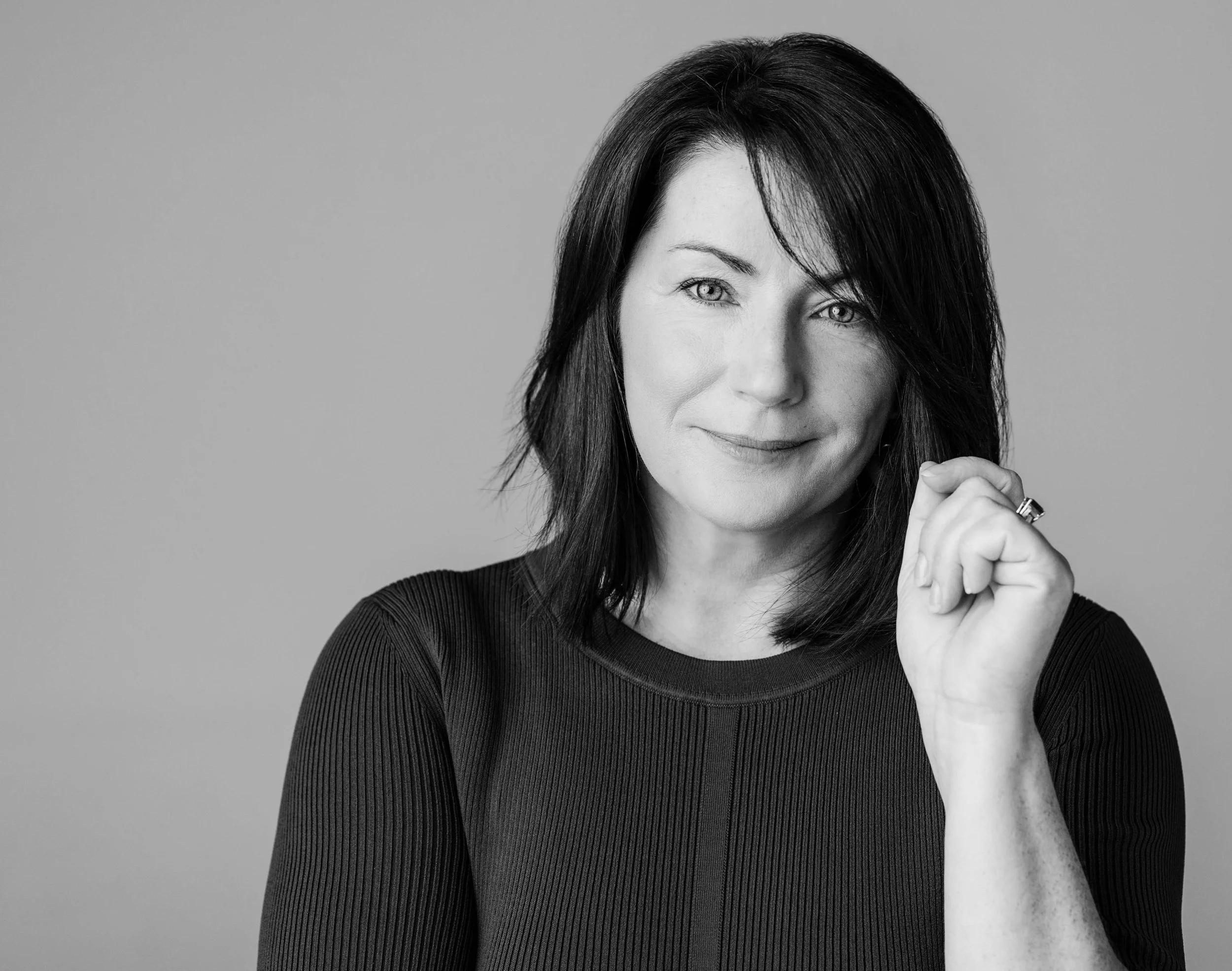 Andrea Ryan in black and white