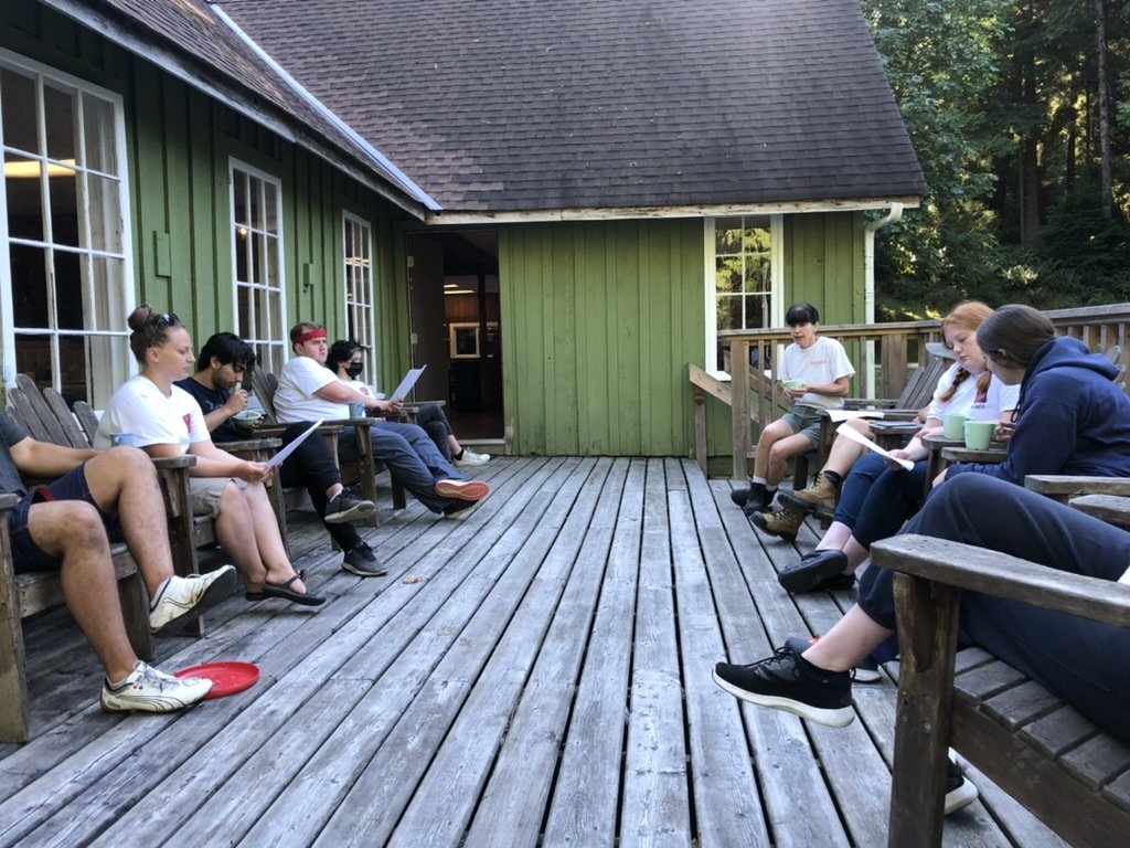 2022 Permies in a meeting on the porch