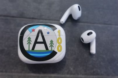 New Camp Artaban sticker being used on a camper's Airpods case