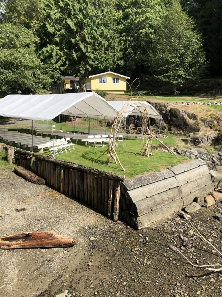 The campfire site set up for a wedding ceremony