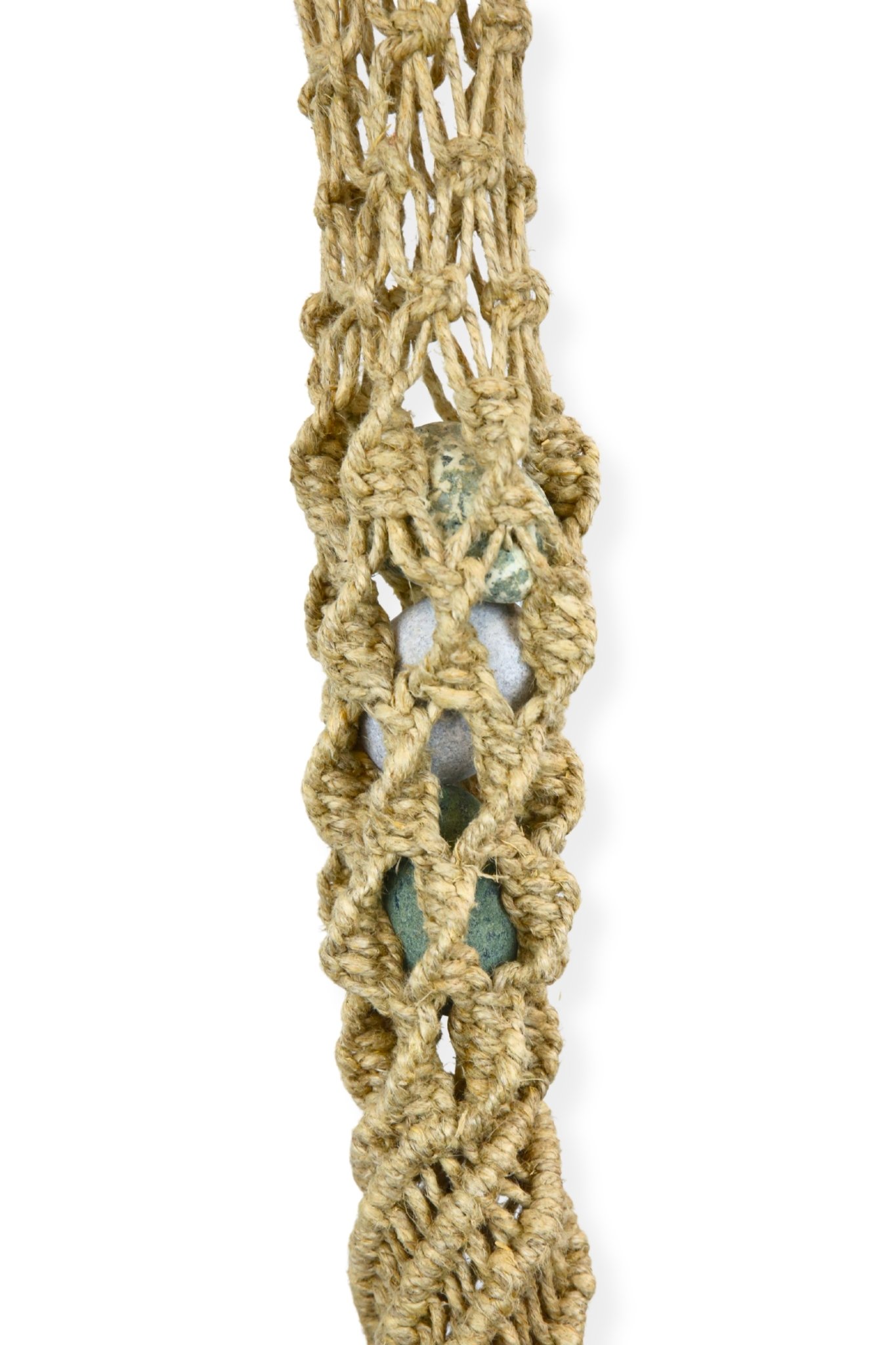 Cylindrical Net, jute string and rocks, 36 x 8 x 8, 2017