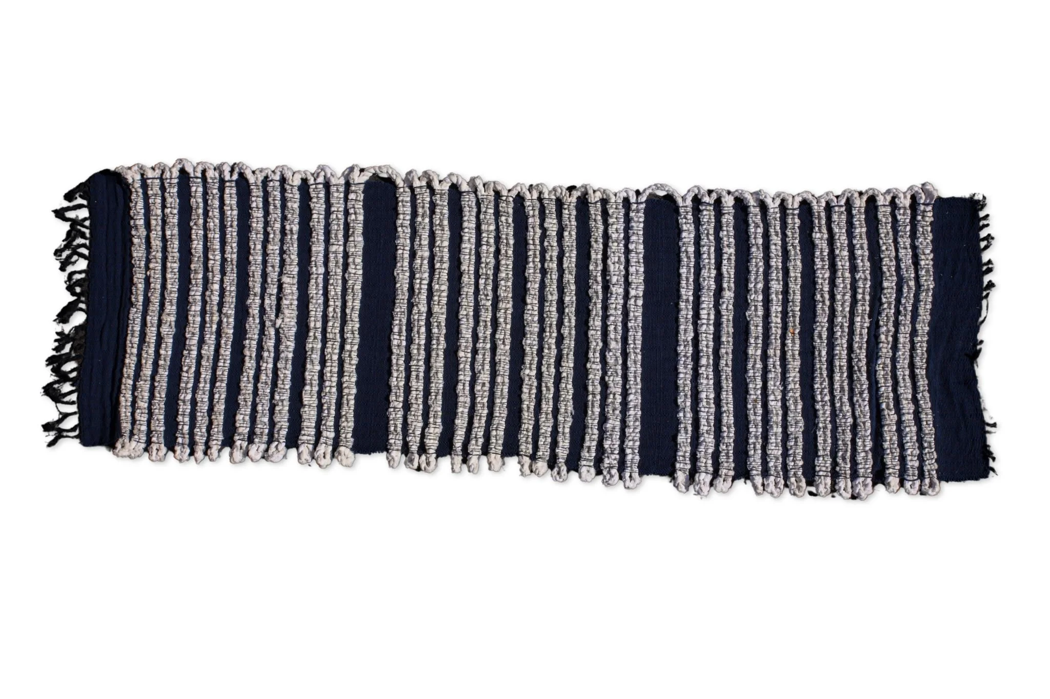 Sitting Mat, Cotton Thread and White Cord and Blue Cotton Yarn, 84 x 25, 2023