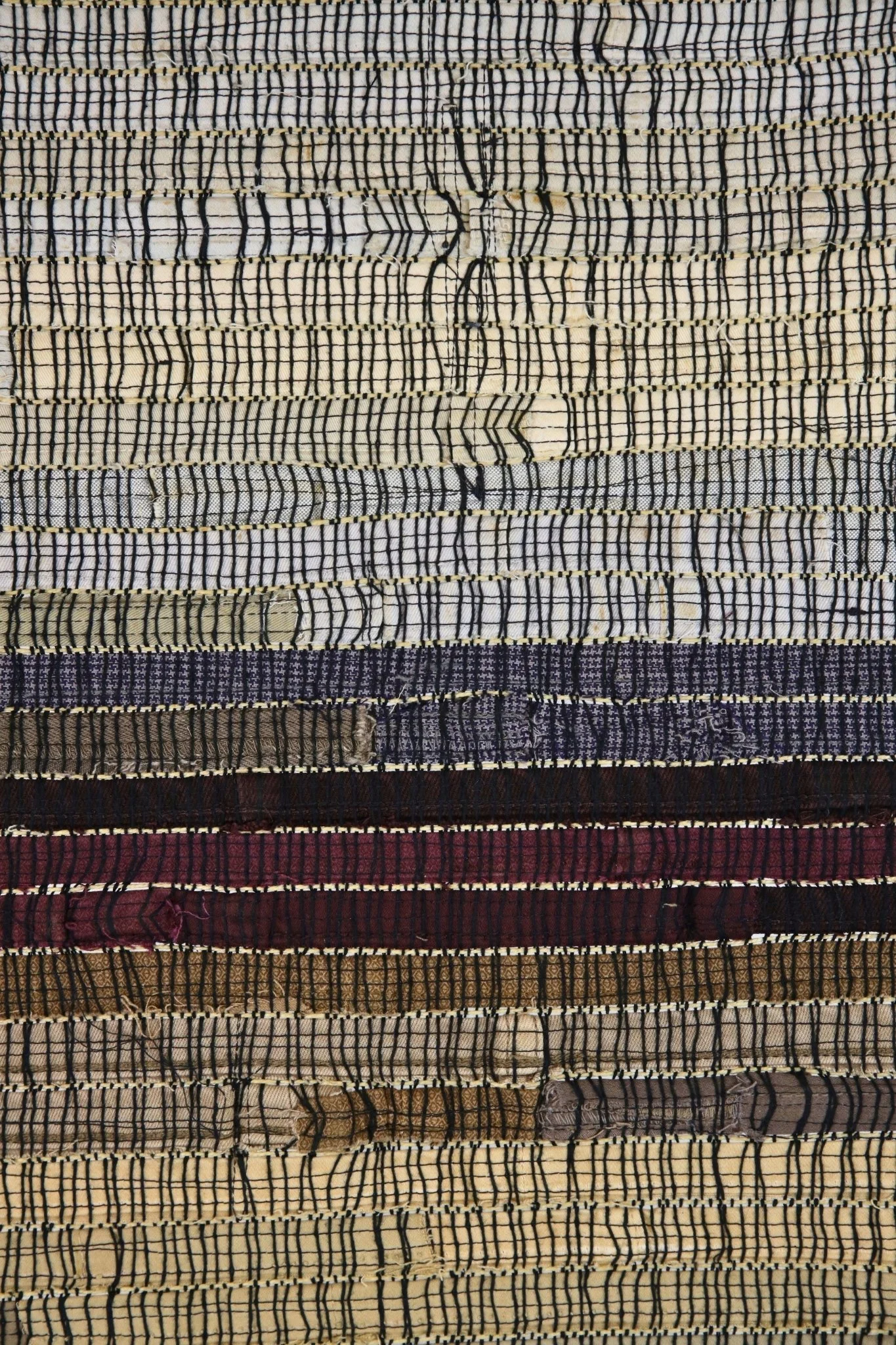 Fabric Panel, black cotton thread, khaki pant hem, 51 x 12, 2023