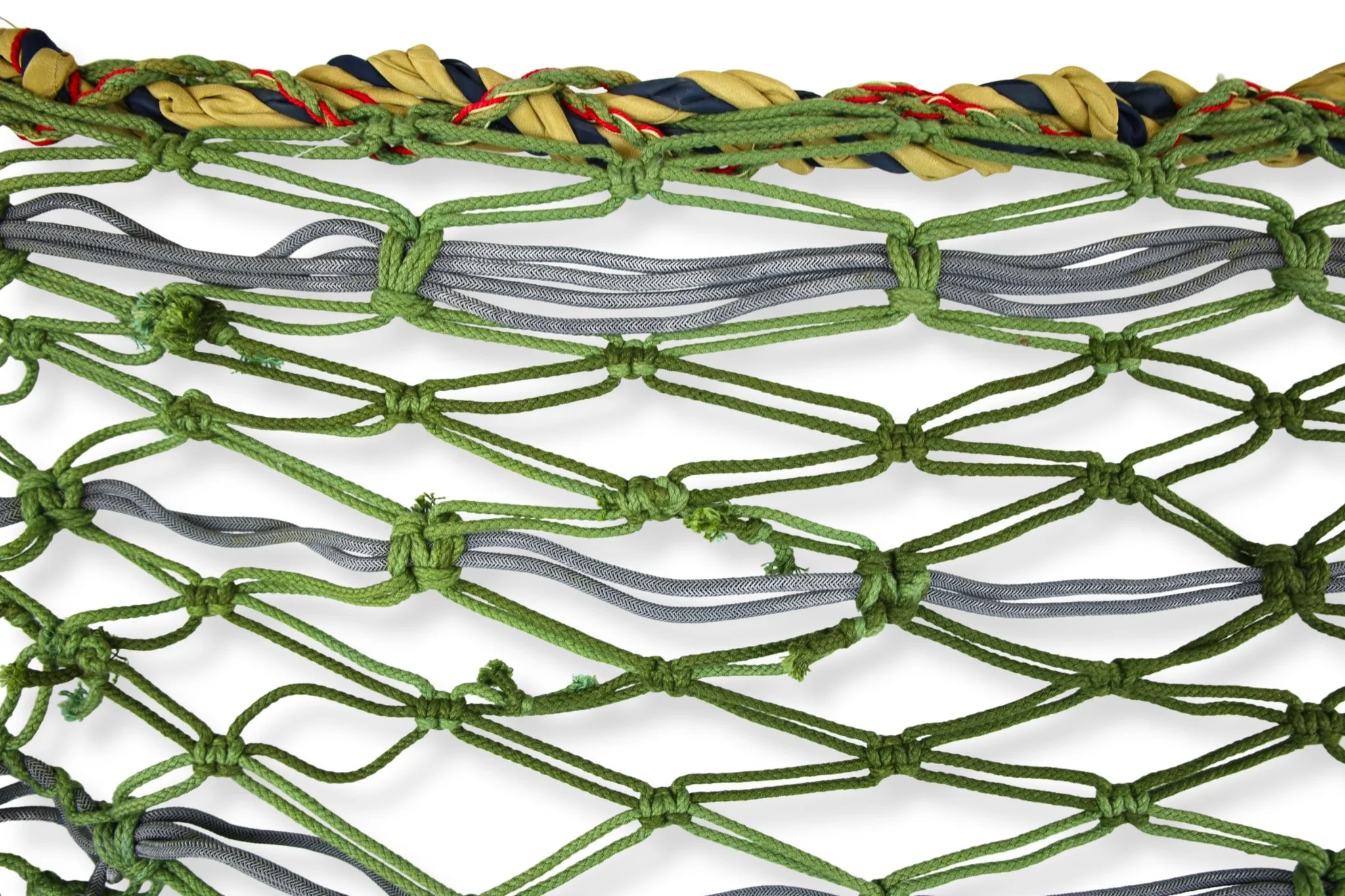Small Hammock, cords tied into nets suspended between handmade polyester rope border, 48 x 18, 2019
