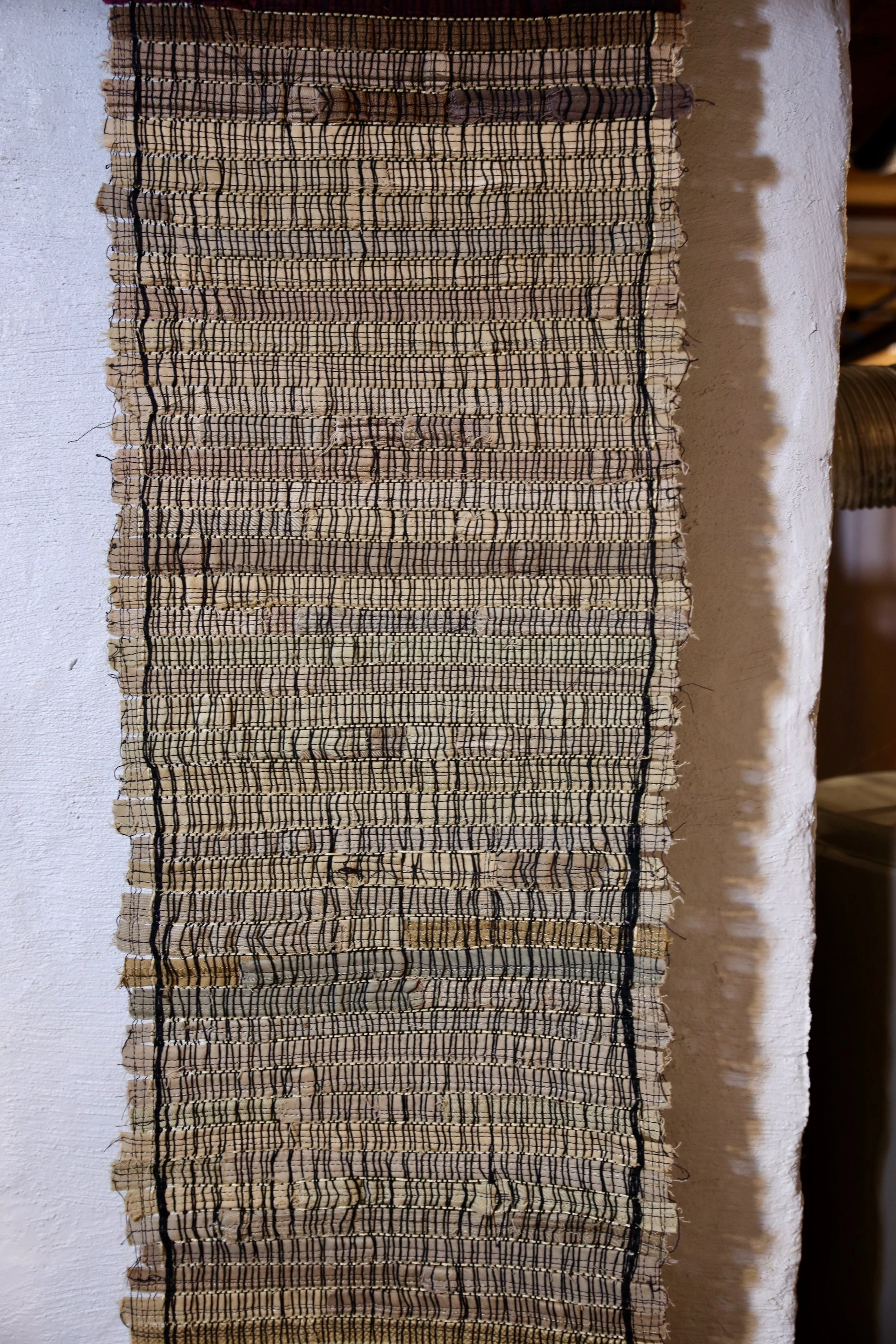 Fabric Panel, 2023, 51 x 12, Multi Colored Khaki Hem Woven Into a Sunset at Beach Panel.