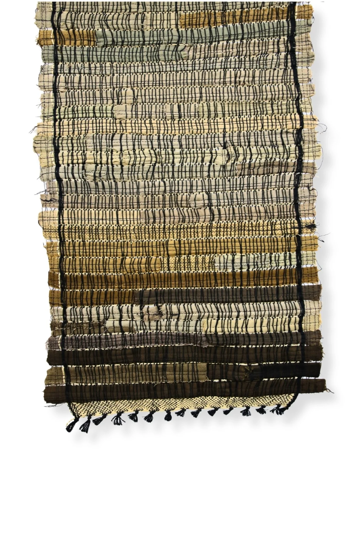 Fabric Panel, black cotton thread, khaki pant hem, 51 x 12, 2023