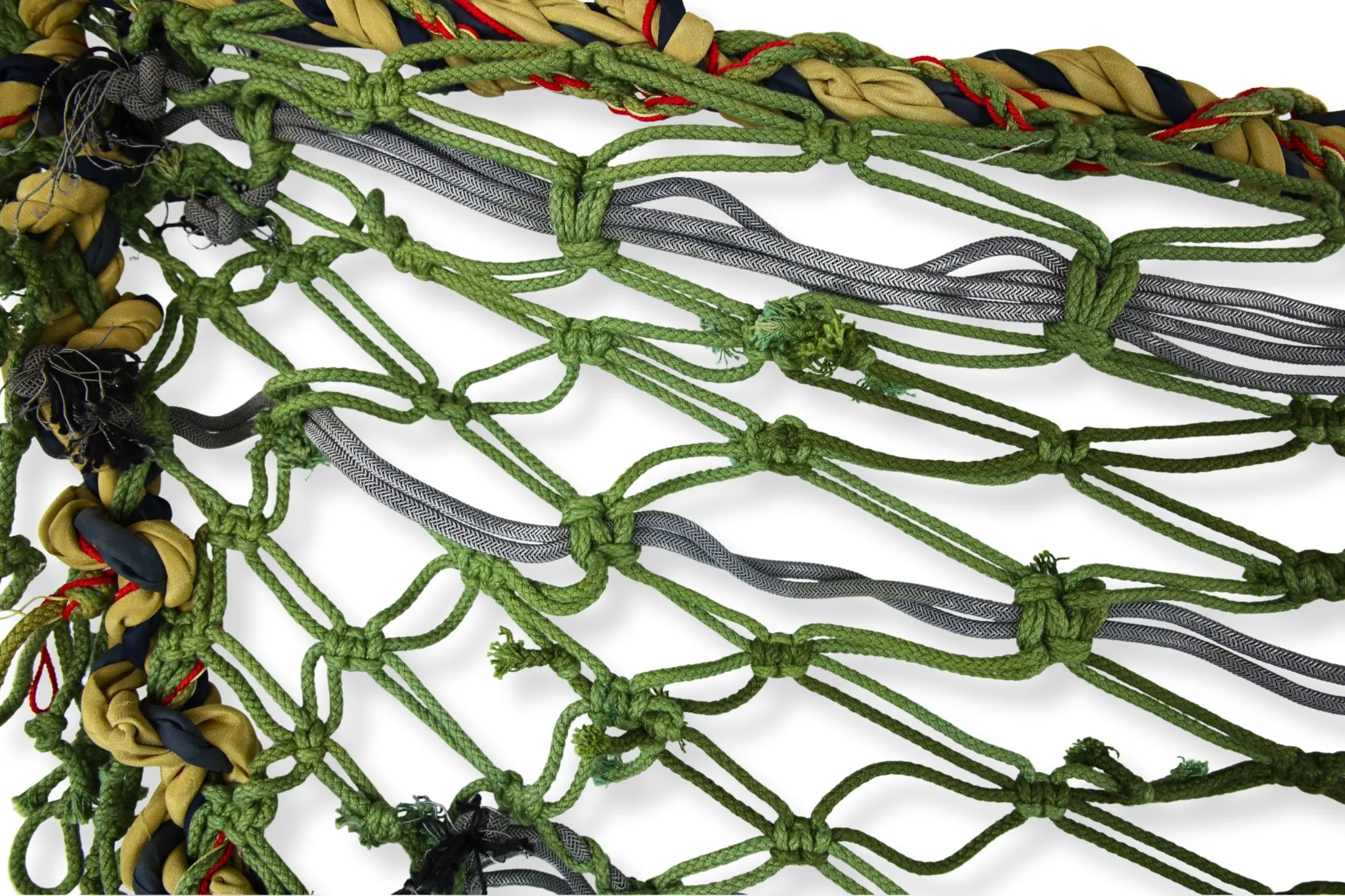 Small Hammock, cords tied into nets suspended between handmade polyester rope border, 48 x 18, 2019