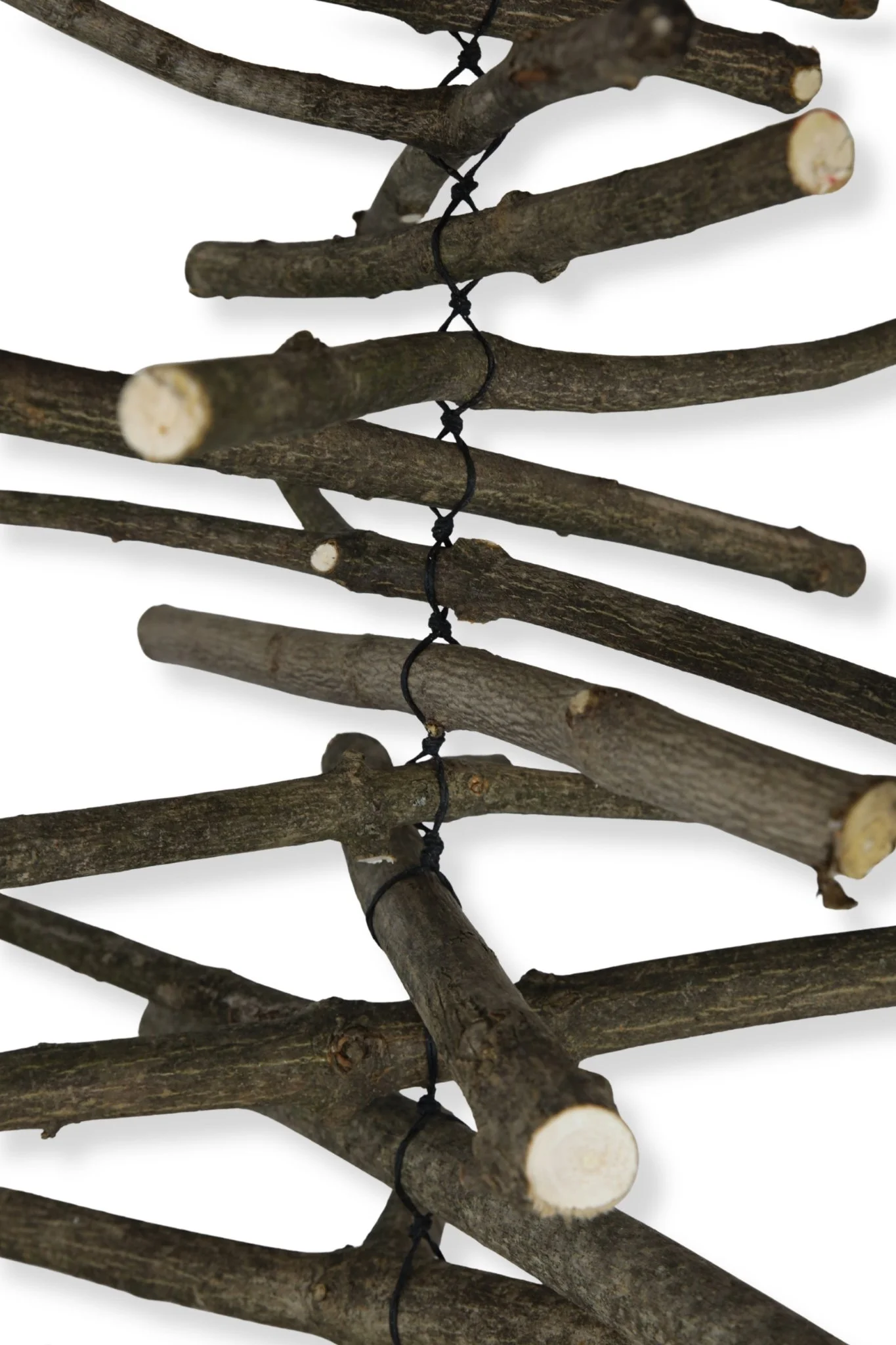 Different Planes of Existence for All, waxed black cotton cord and wood, 40 x 12 x 12, 2026