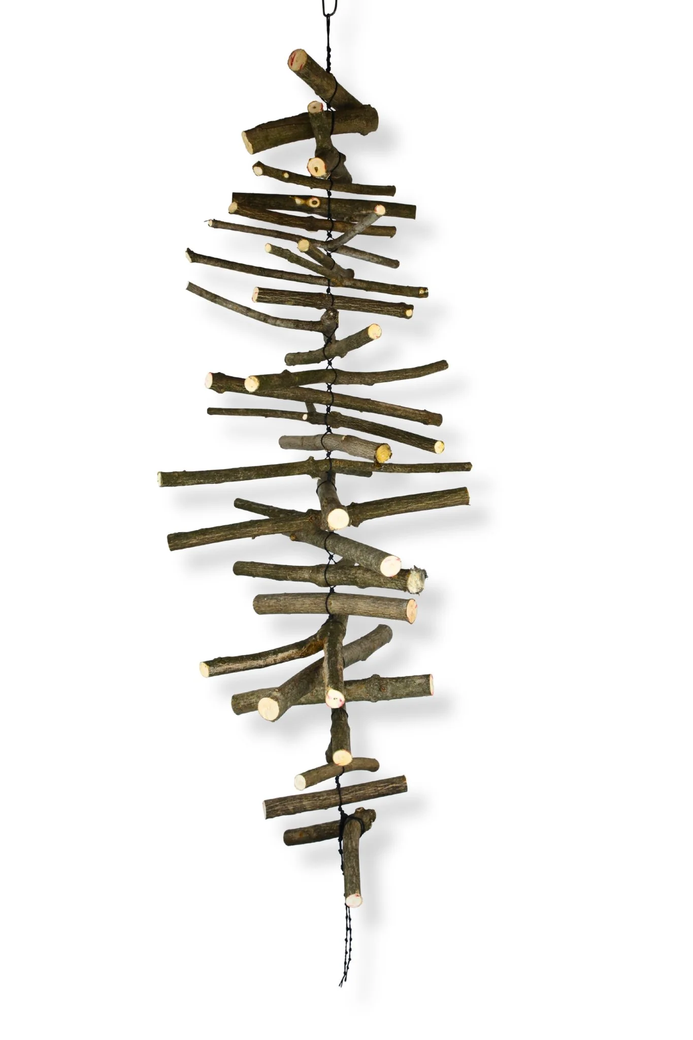 Different Planes of Existence for All, waxed black cotton cord and wood, 40 x 12 x 12, 2026