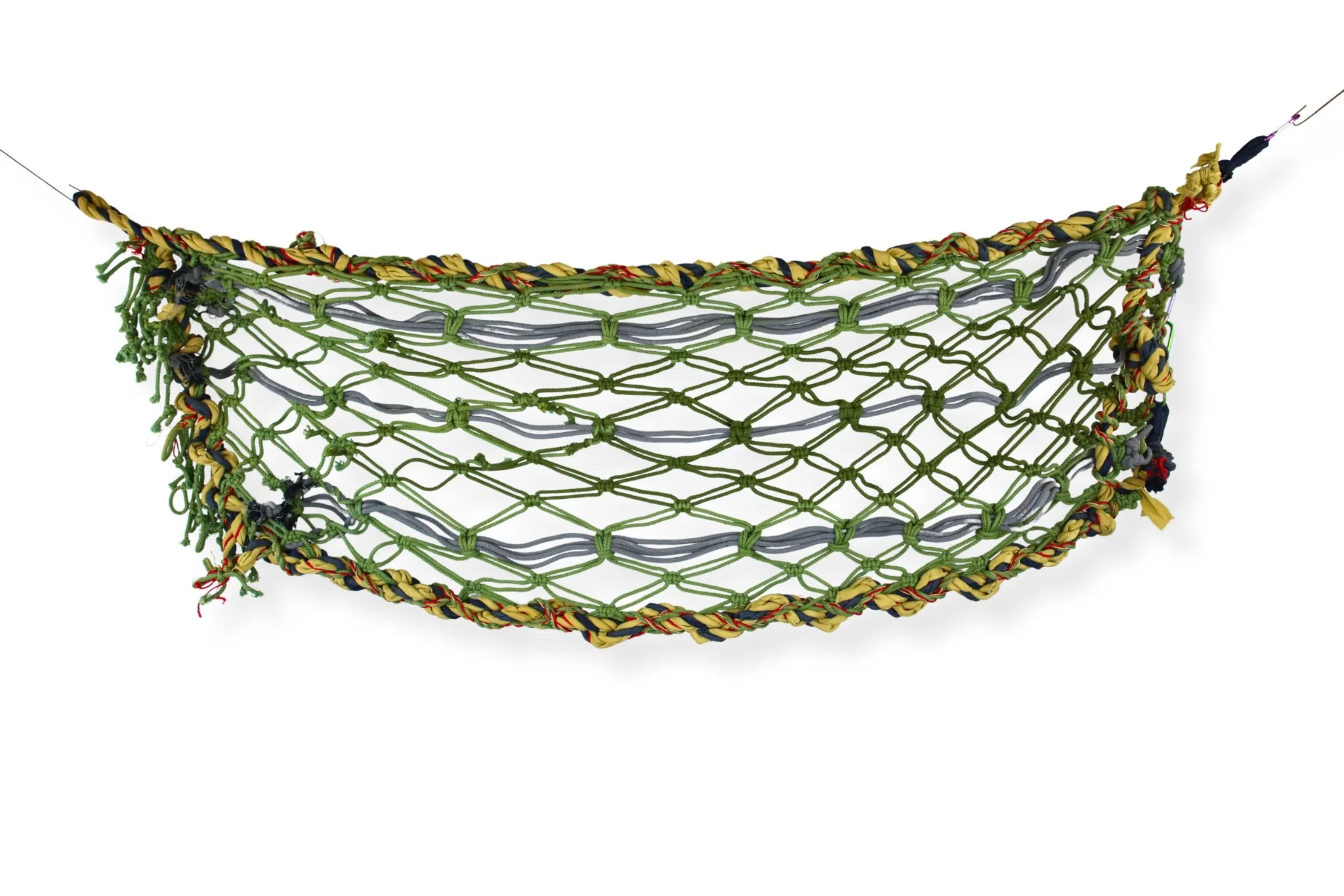Small Hammock, cords tied into nets suspended between handmade polyester rope border, 48 x 18, 2019