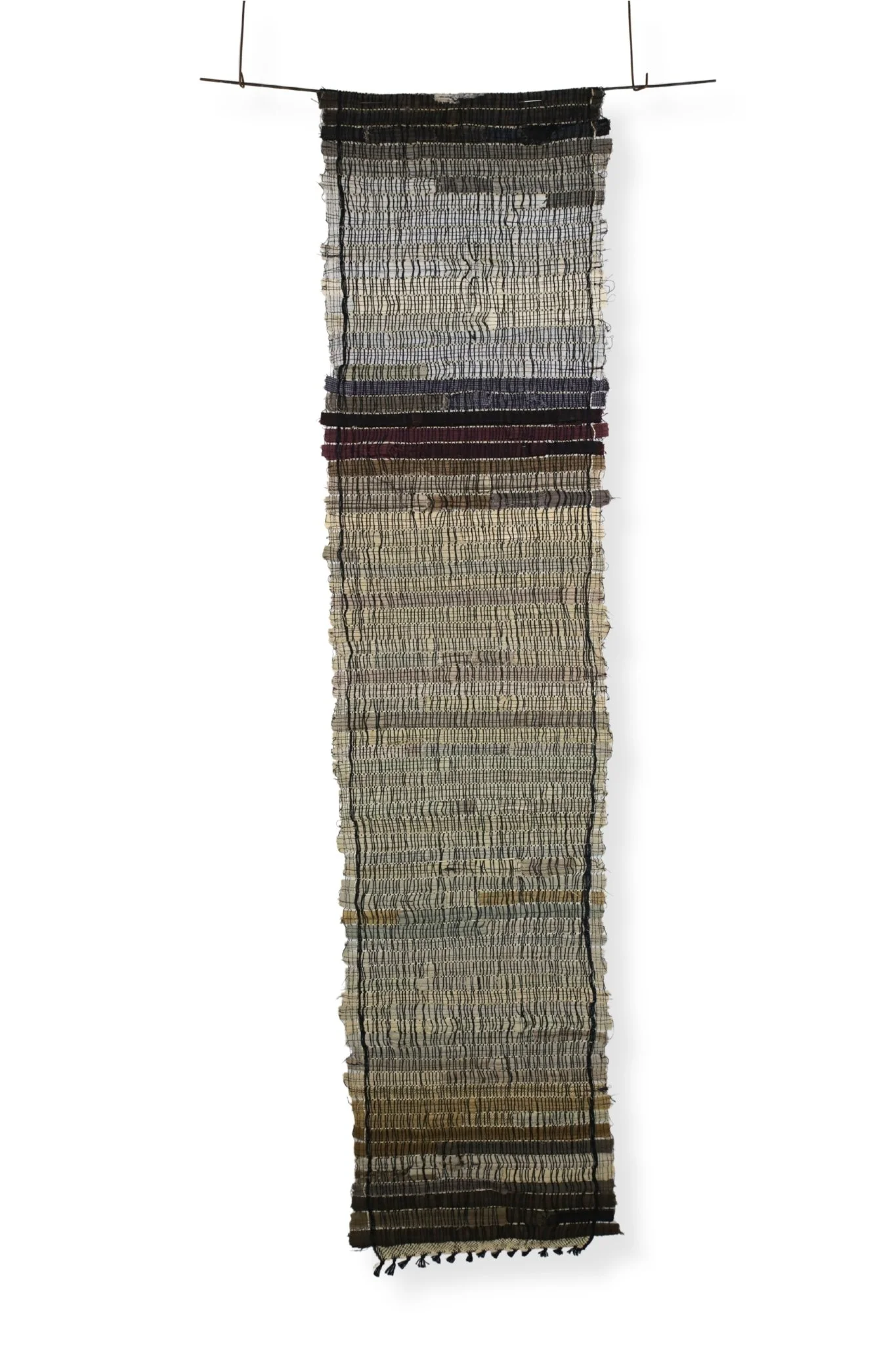 Fabric Panel, black cotton thread, khaki pant hem, 51 x 12, 2023