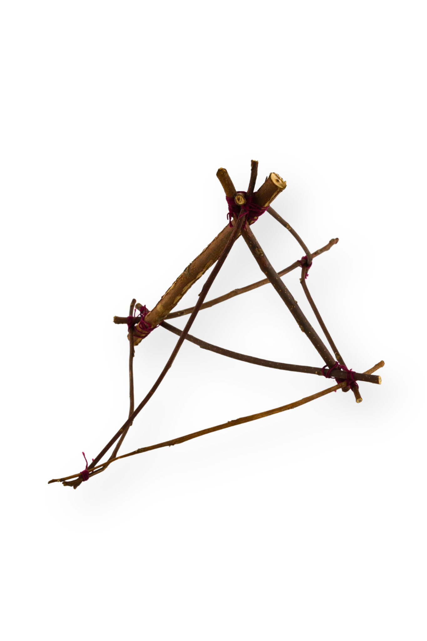 Triangular Pyramid (3), kite shape with red cord and yarn