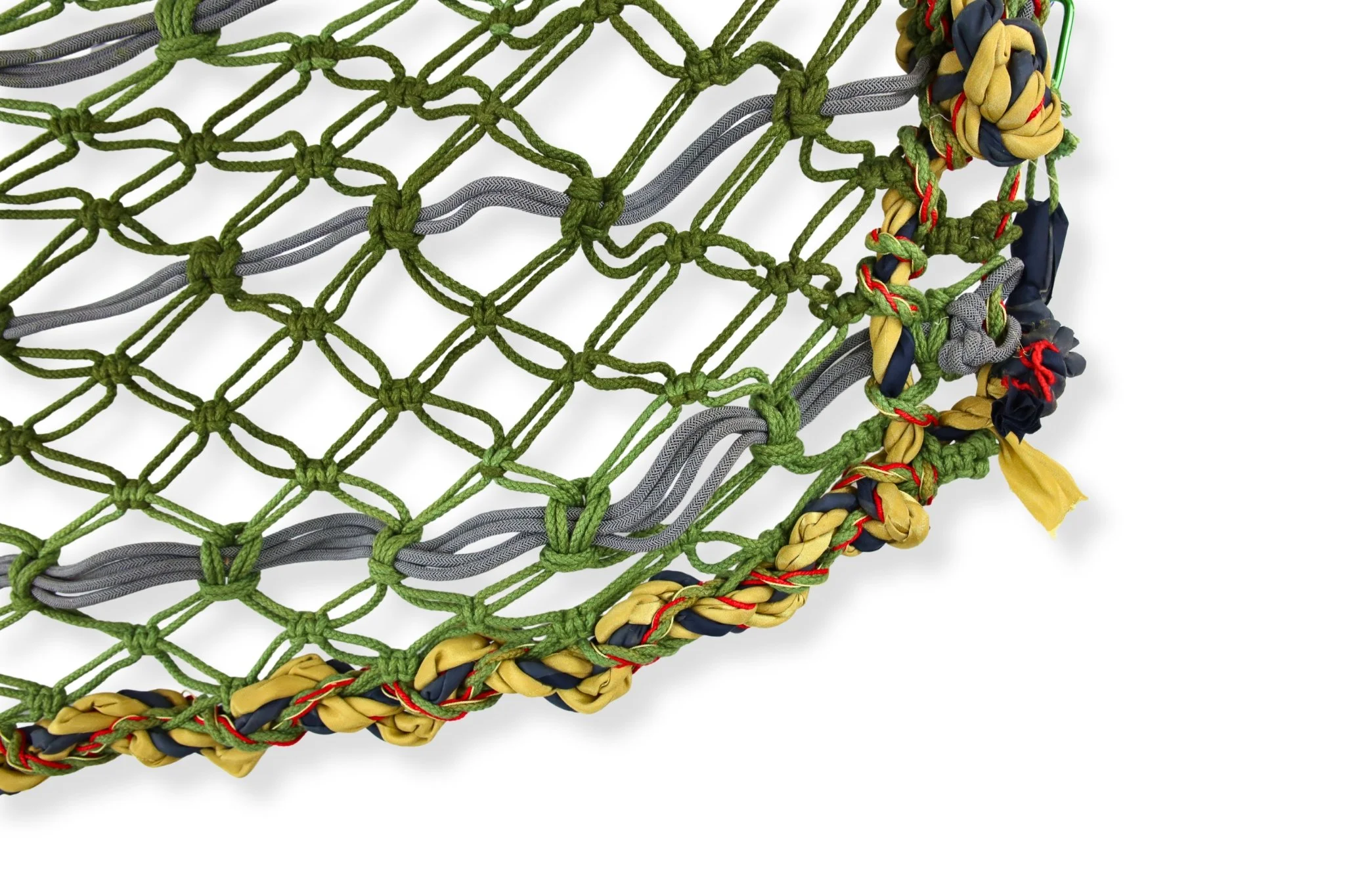 Small Hammock, cords tied into nets suspended between handmade polyester rope border, 48 x 18, 2019