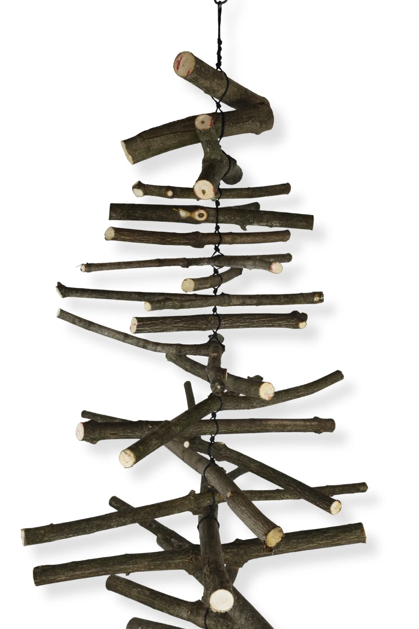 Different Planes of Existence for All, waxed black cotton cord and wood, 40 x 12 x 12, 2026