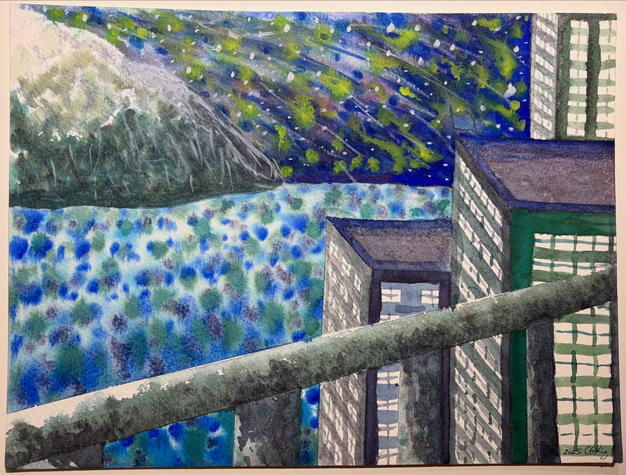 Snow in Bad Kleinkirschheim, 9” x 12”, 2025