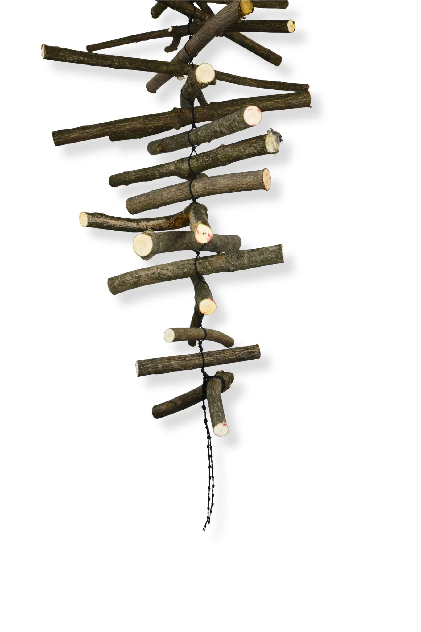 Different Planes of Existence for All, waxed black cotton cord and wood, 40 x 12 x 12, 2026