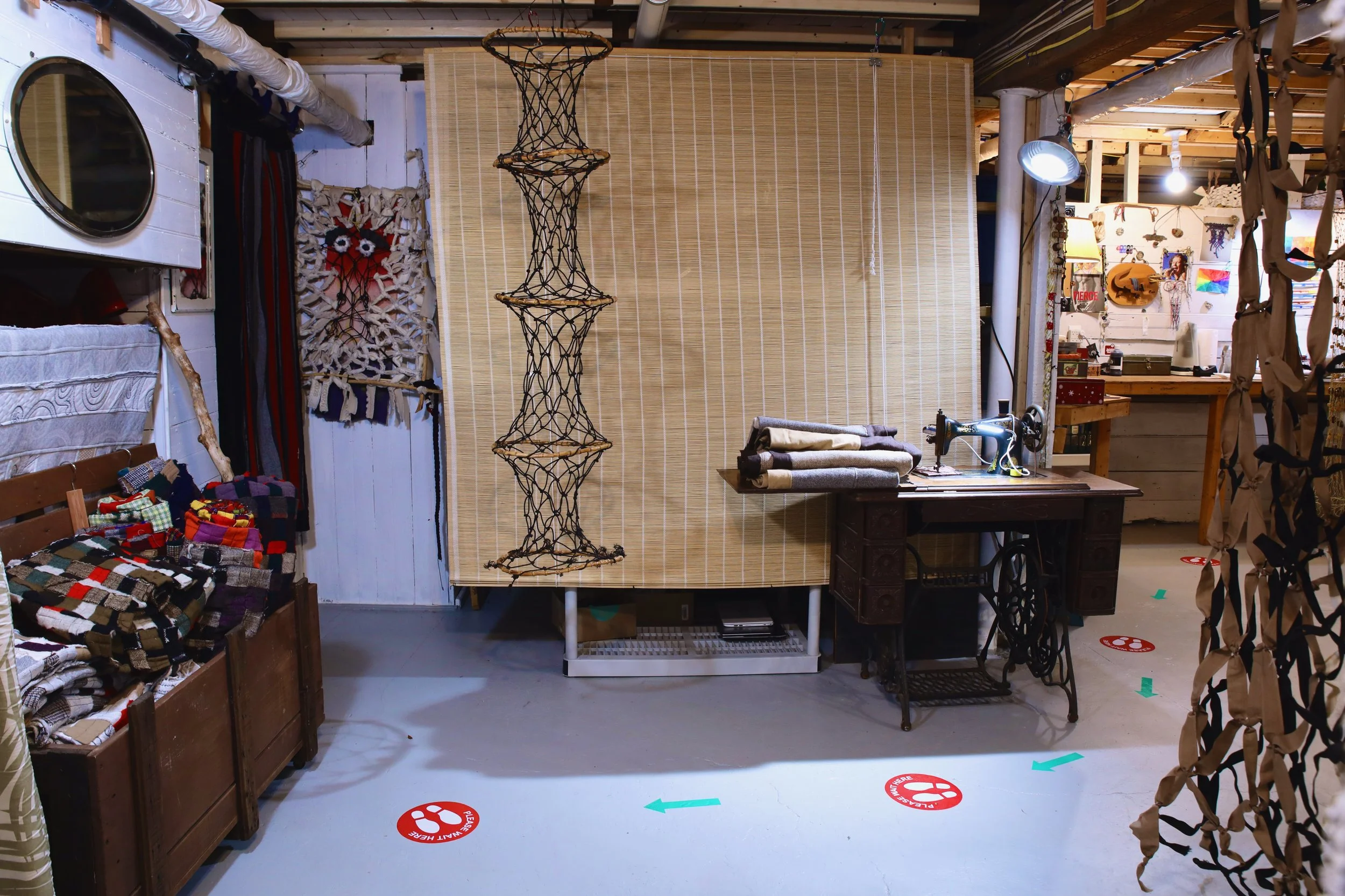 Cylindrical Net Sculpture and Sewing Machine