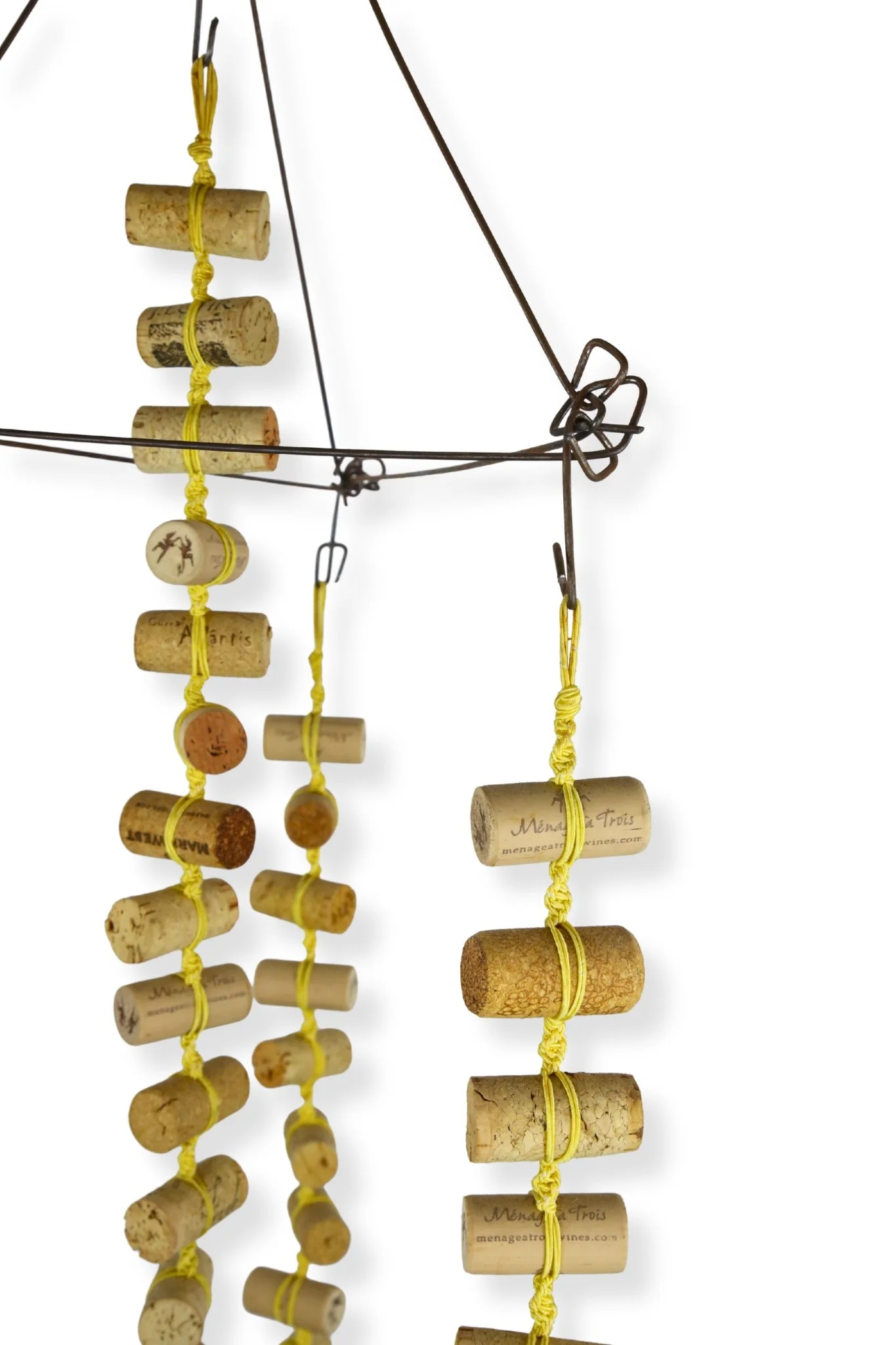 Cork and Wooden Spools, yellow cotton cord, cork, and wood spools, 36 x 14 x 14, 2019