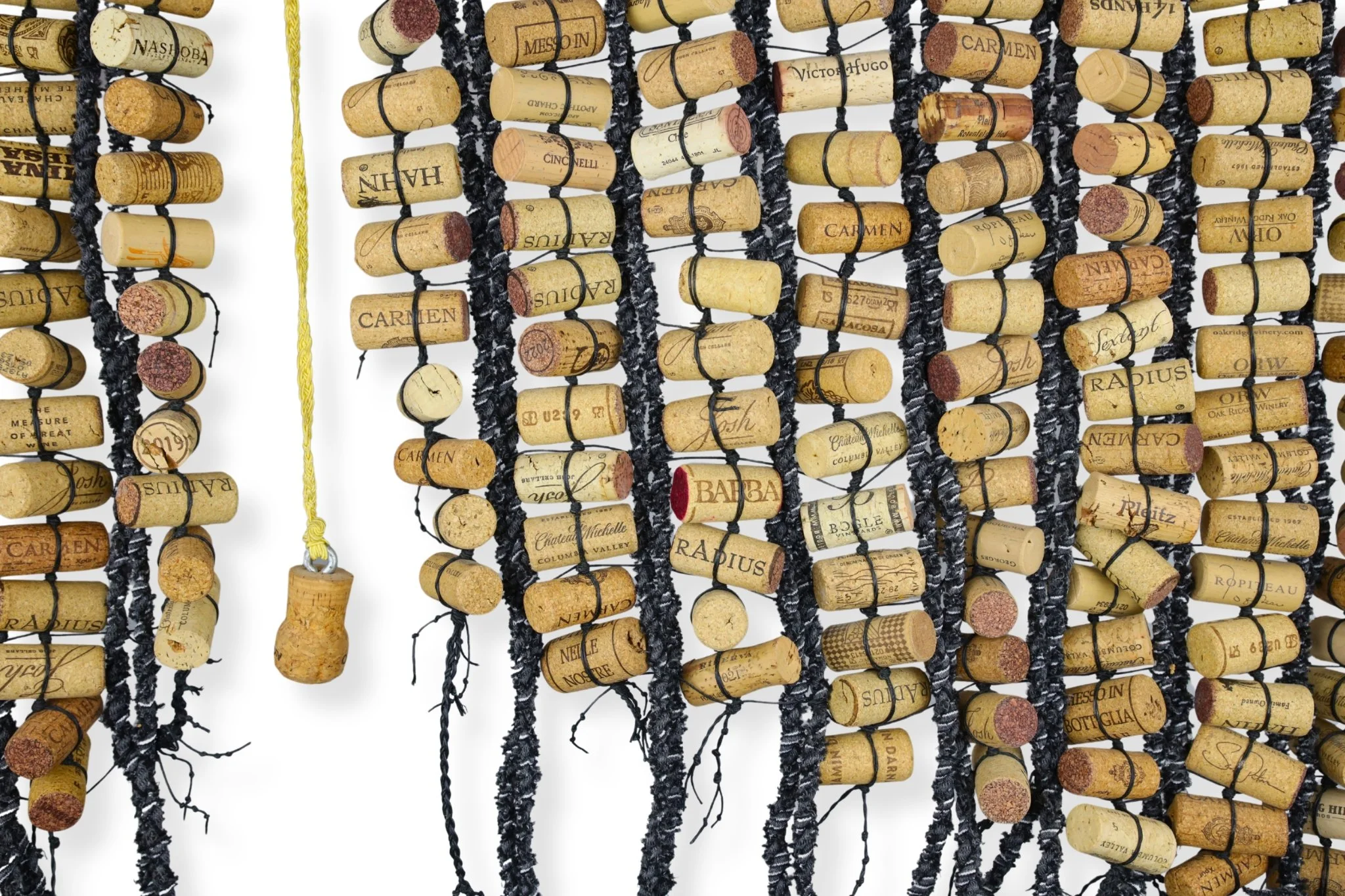Cork Curtains, waxed black cotton cord and cork, 45 x 43, 2026
