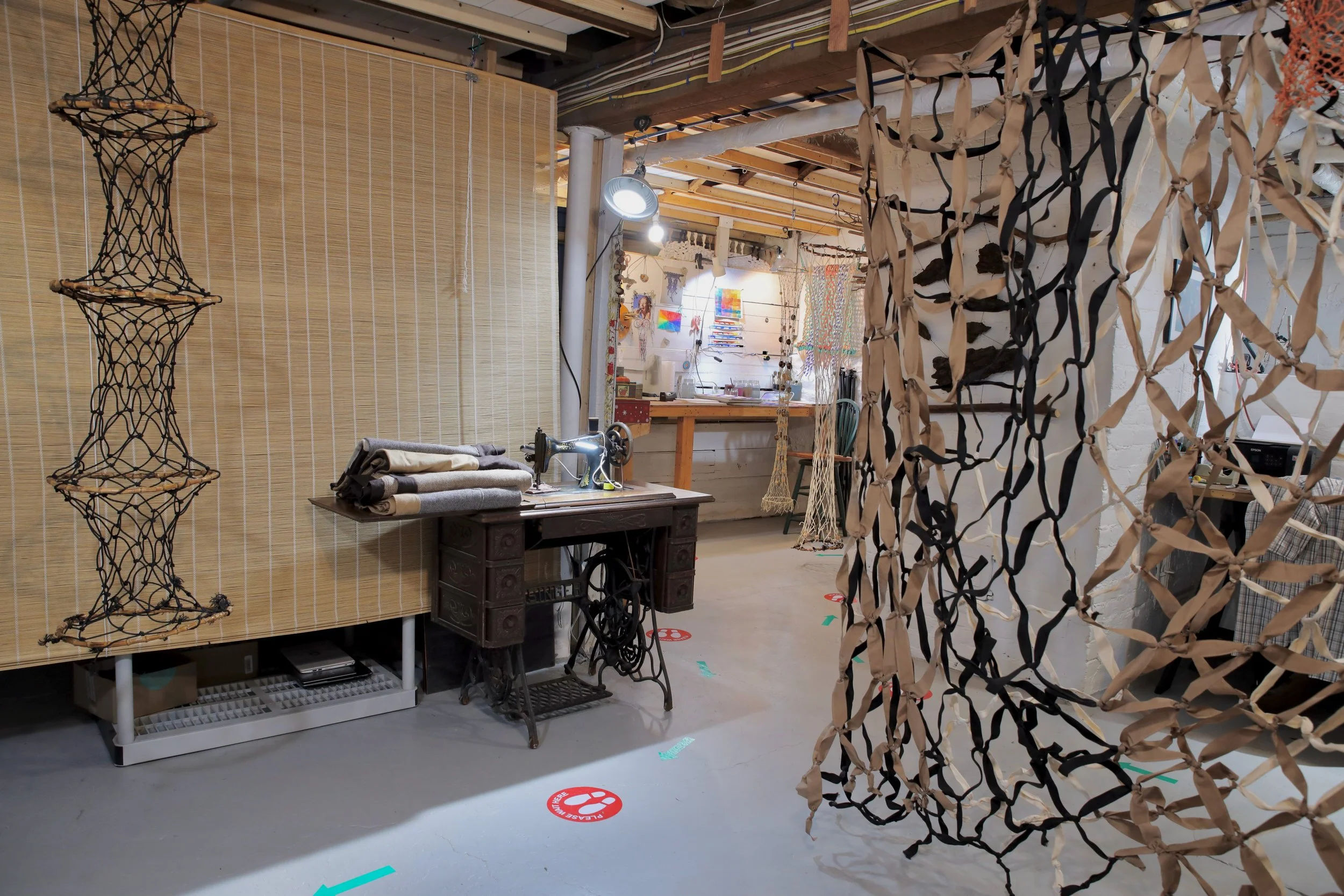 Cylindrical Net Sculpture and Sewing Machine
