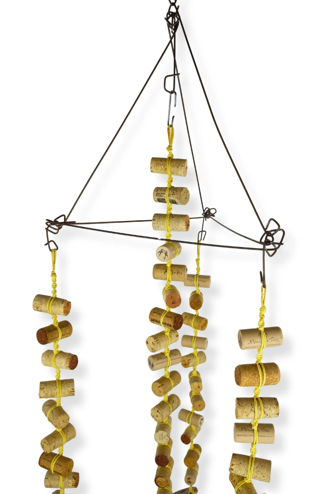 Cork and Wooden Spools, yellow cotton cord, cork, and wood spools, 36 x 14 x 14, 2019