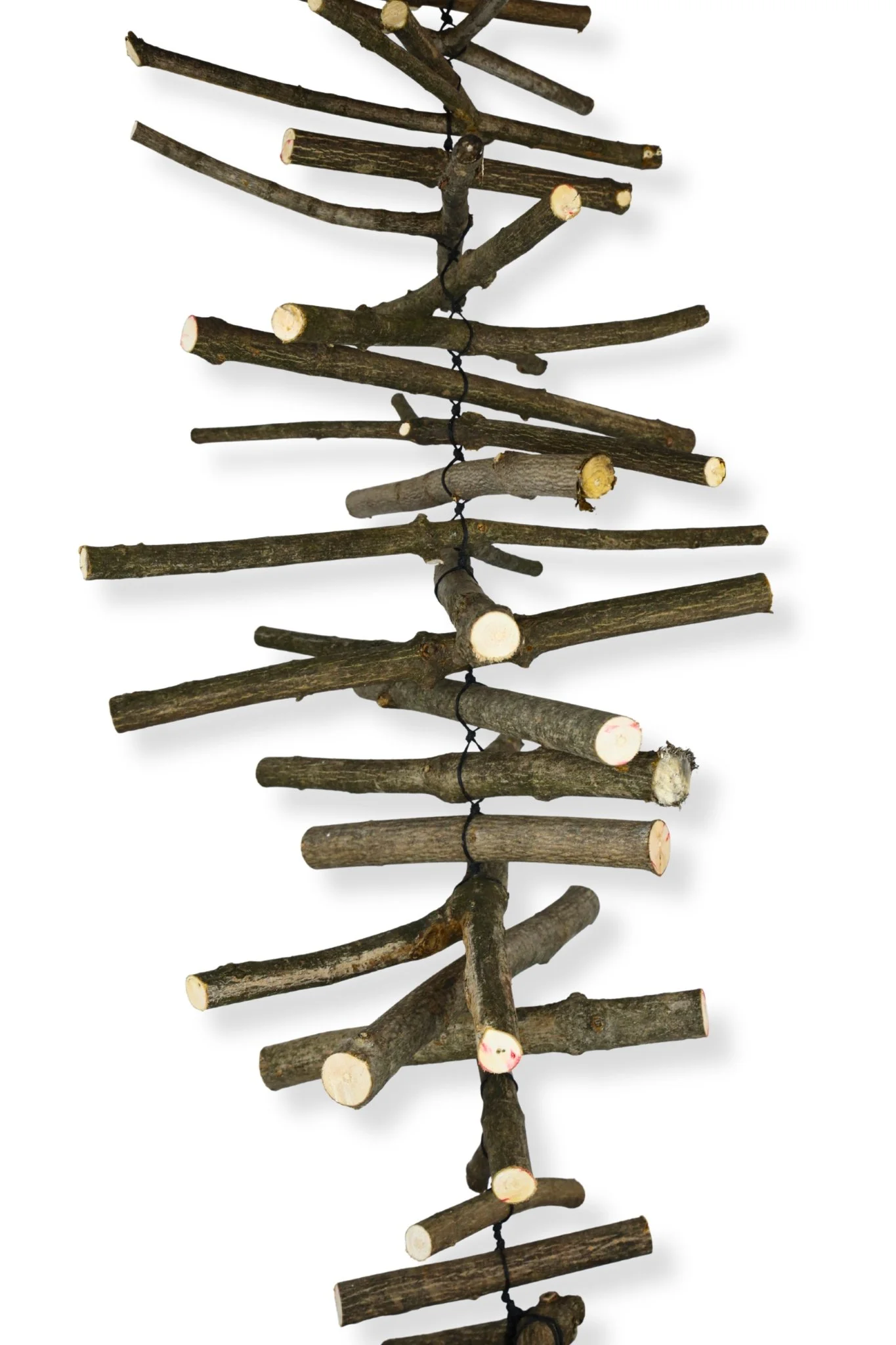 Different Planes of Existence for All, waxed black cotton cord and wood, 40 x 12 x 12, 2026