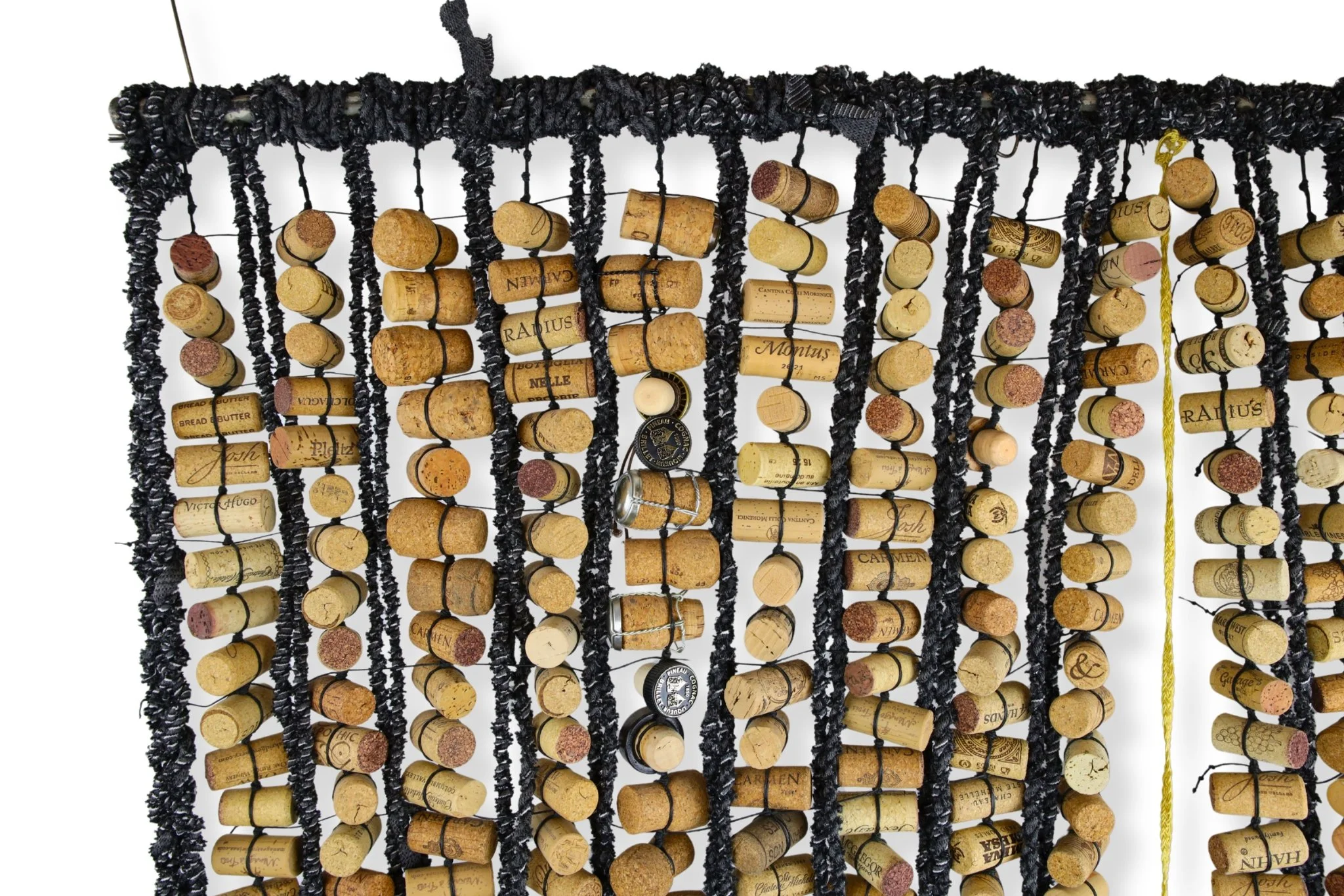 Cork Curtains, waxed black cotton cord and cork, 45 x 43, 2026