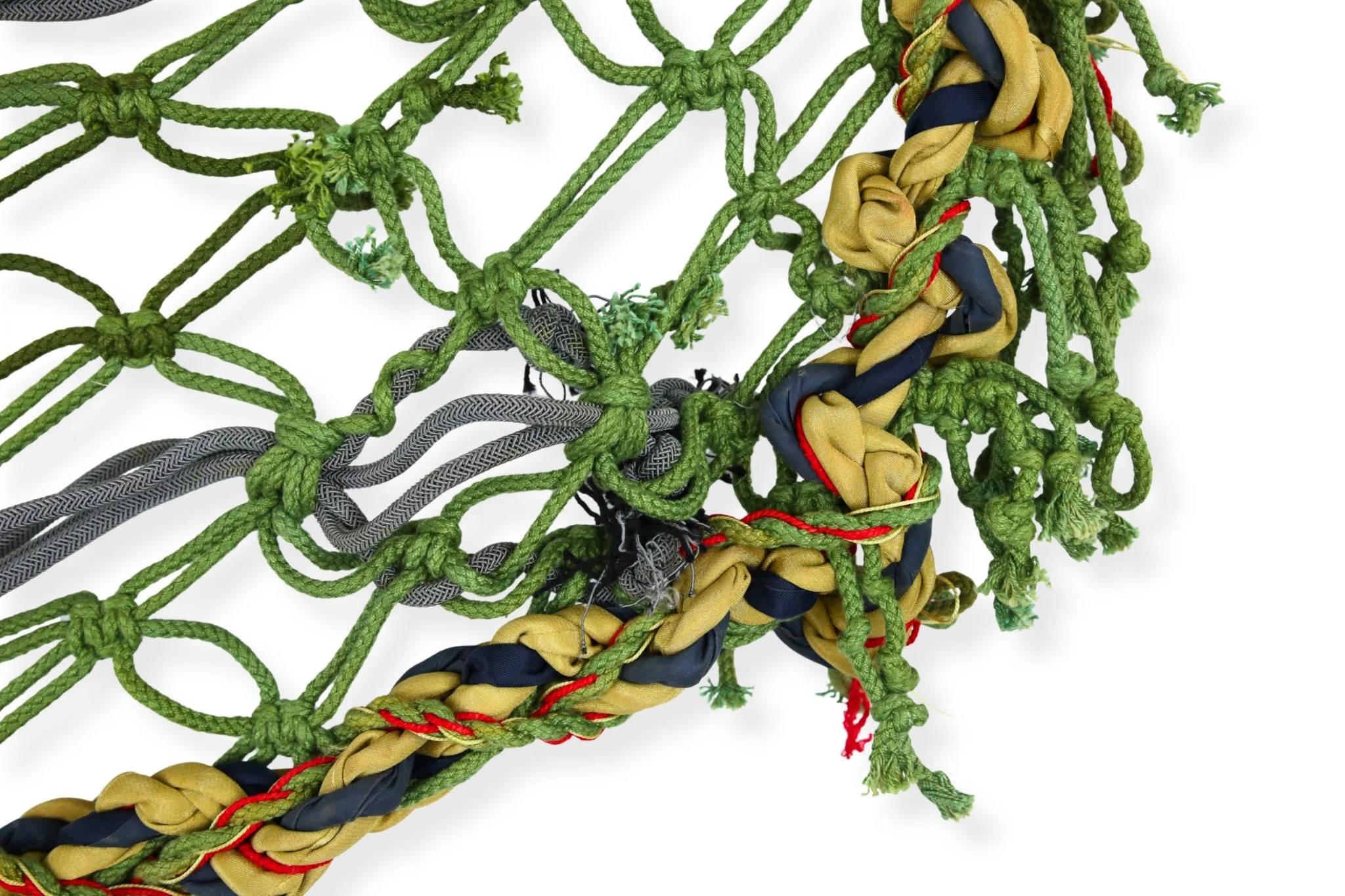Small Hammock, cords tied into nets suspended between handmade polyester rope border, 48 x 18, 2019