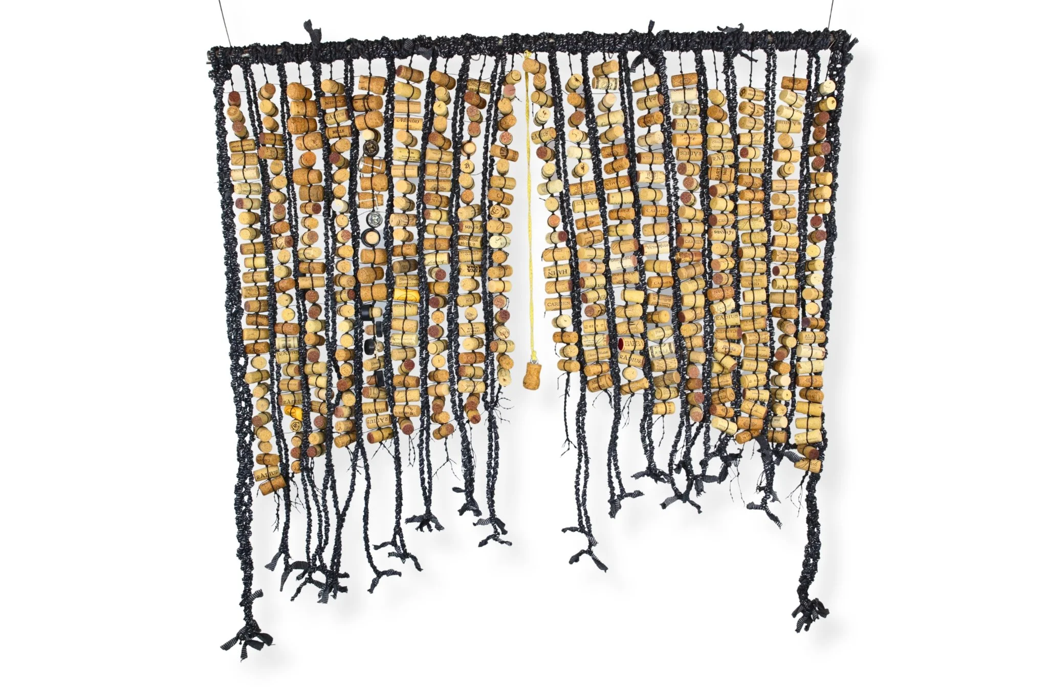 Cork Curtains, waxed black cotton cord and cork, 45 x 43, 2026