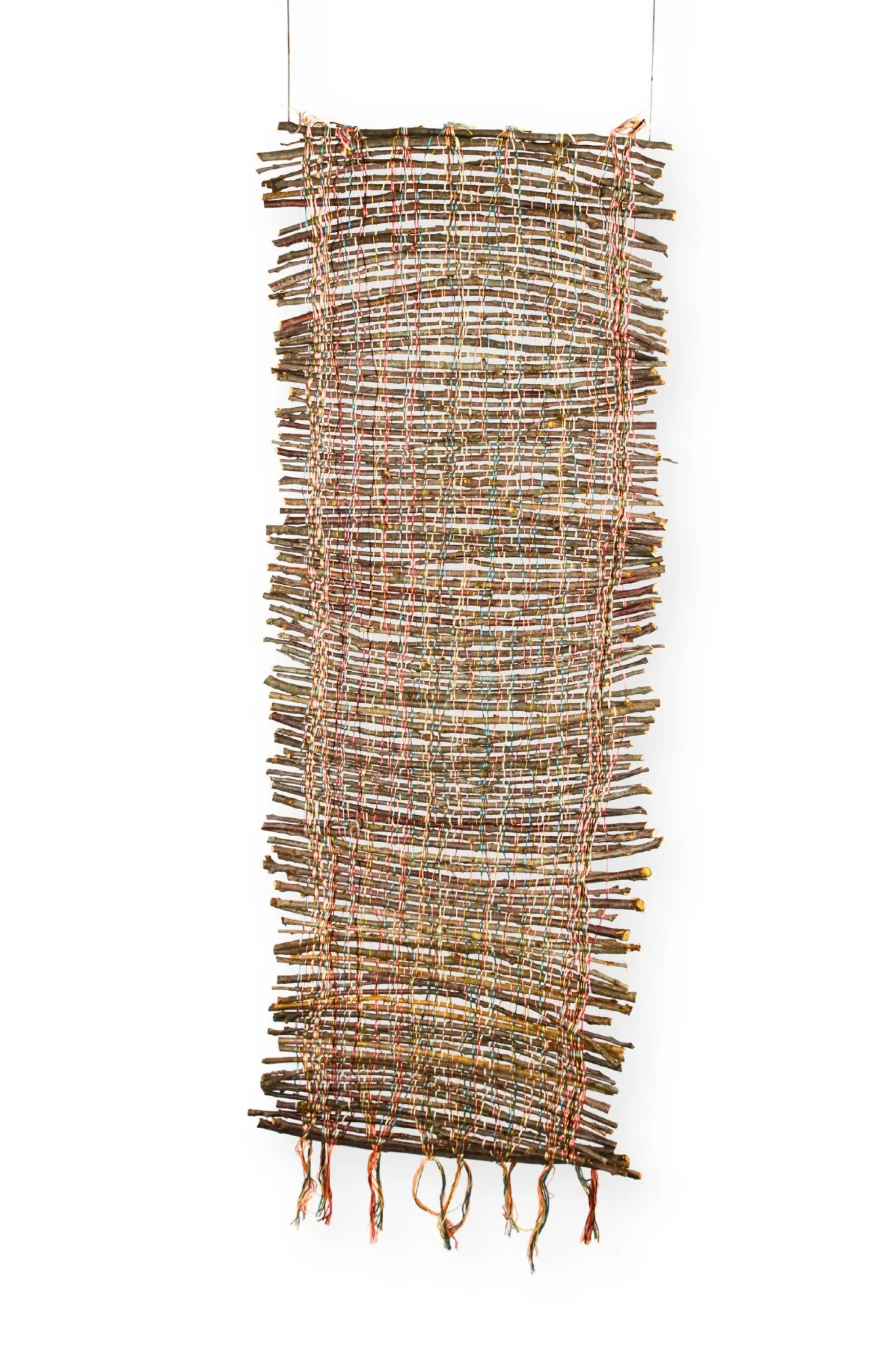 Sticks (15), 45 x 16, woven sticks with multicolored warp