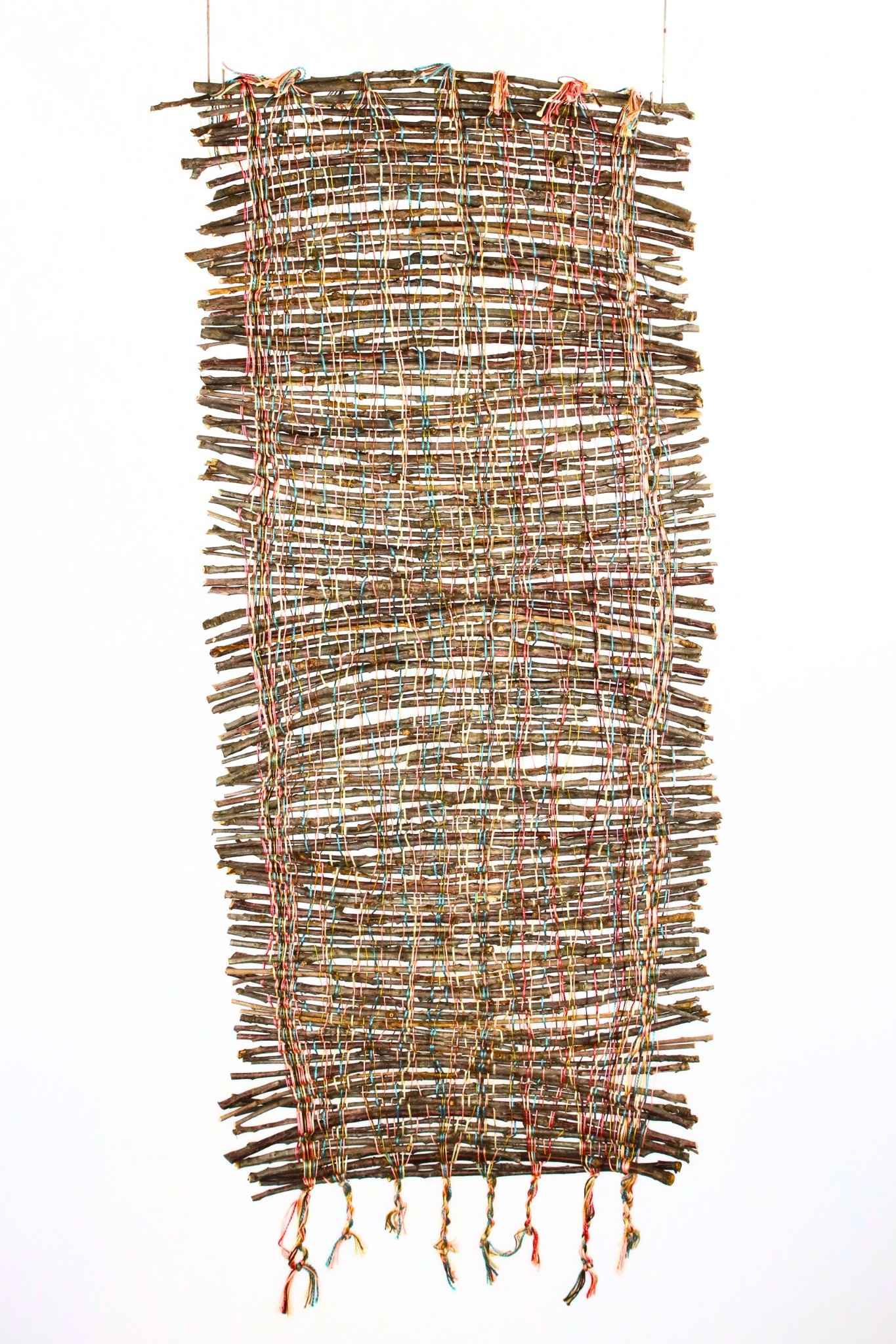 Sticks (16), 45 x 16, woven sticks with multicolored warp