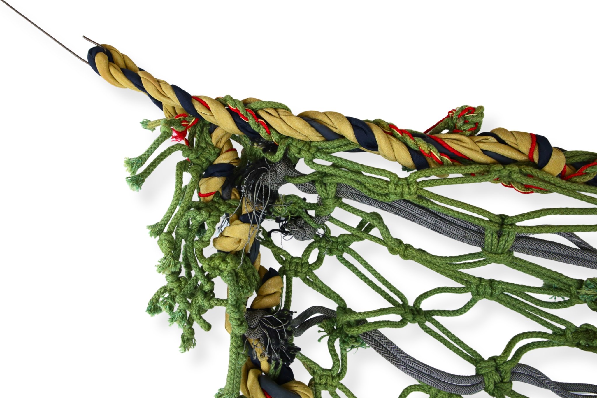 Small Hammock, cords tied into nets suspended between handmade polyester rope border, 48 x 18, 2019