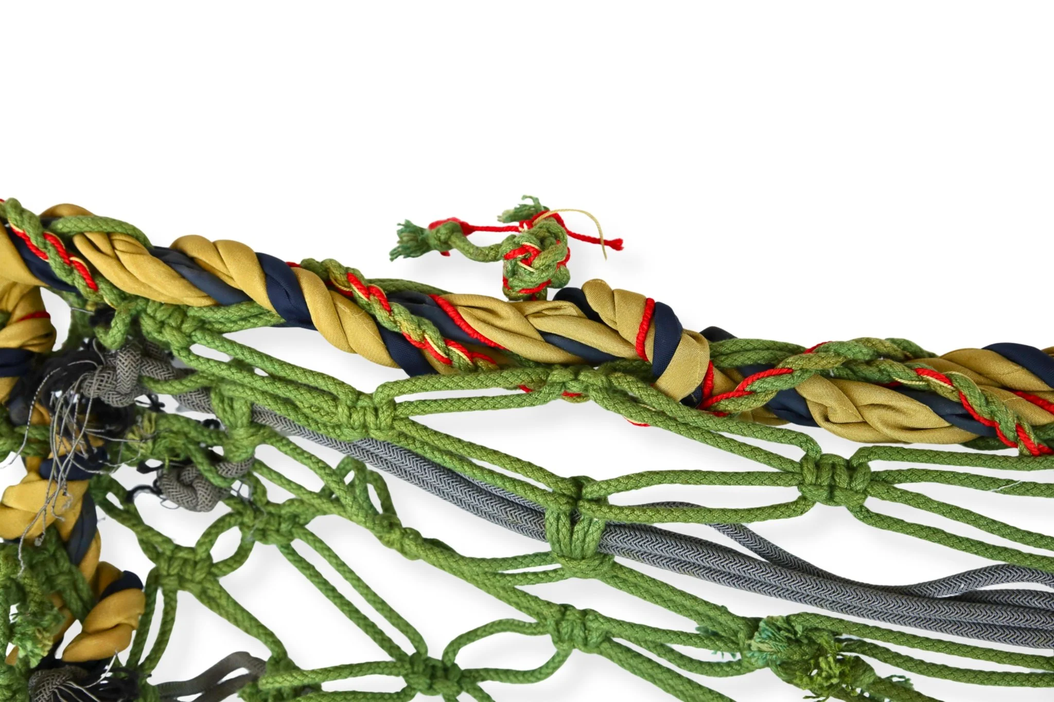 Small Hammock, cords tied into nets suspended between handmade polyester rope border, 48 x 18, 2019