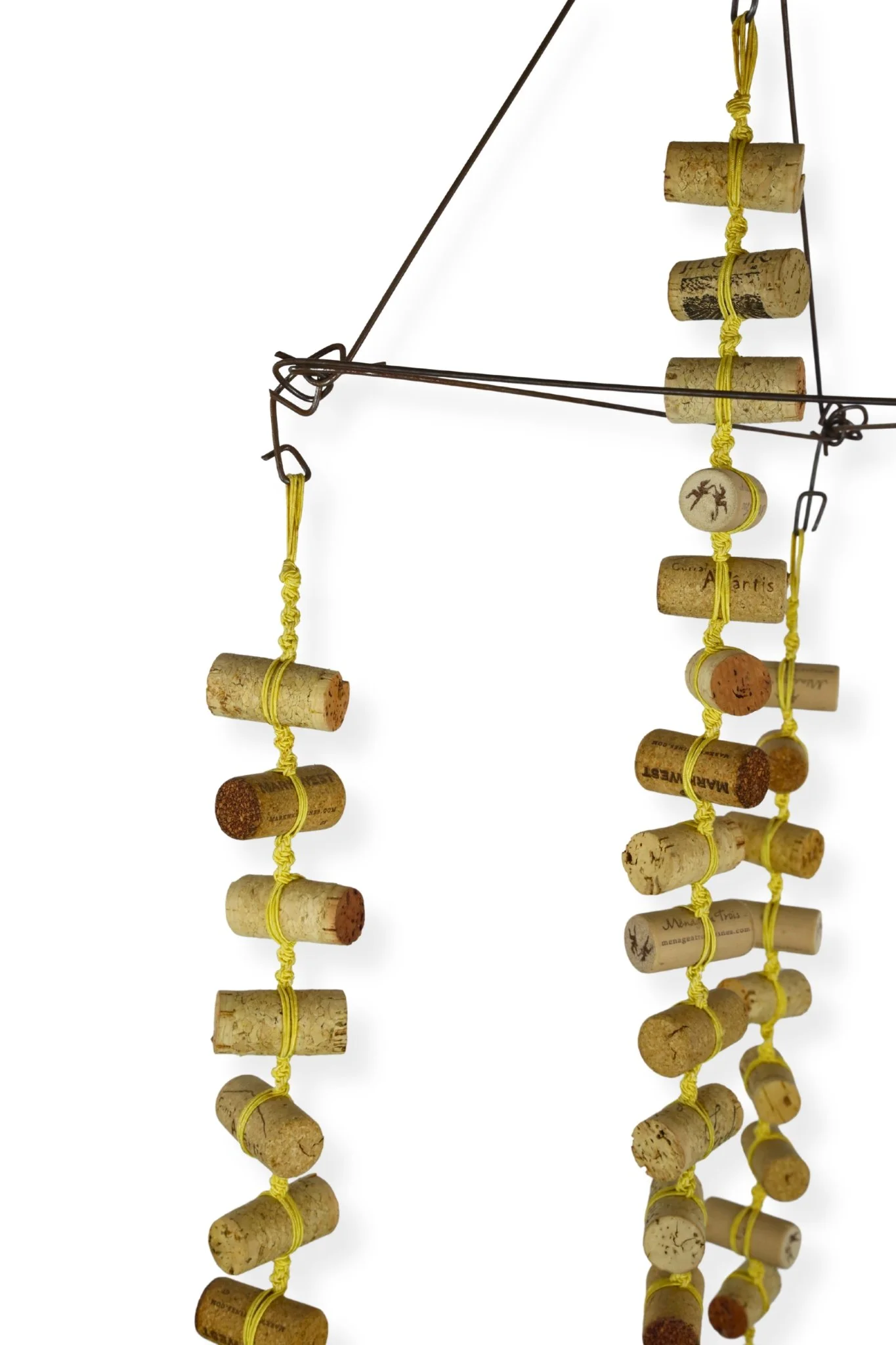 Cork and Wooden Spools, yellow cotton cord, cork, and wood spools, 36 x 14 x 14, 2019