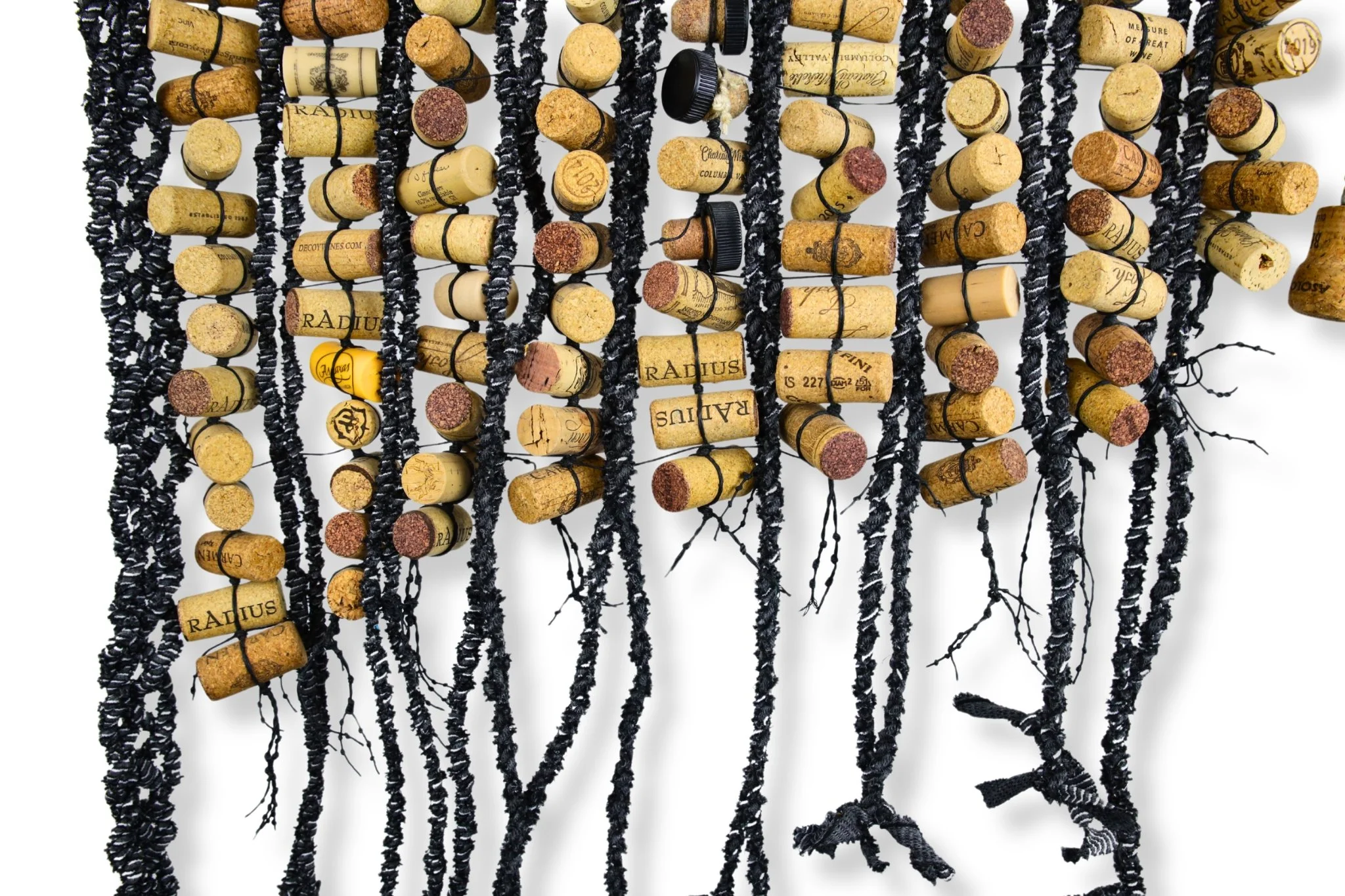 Cork Curtains, waxed black cotton cord and cork, 45 x 43, 2026