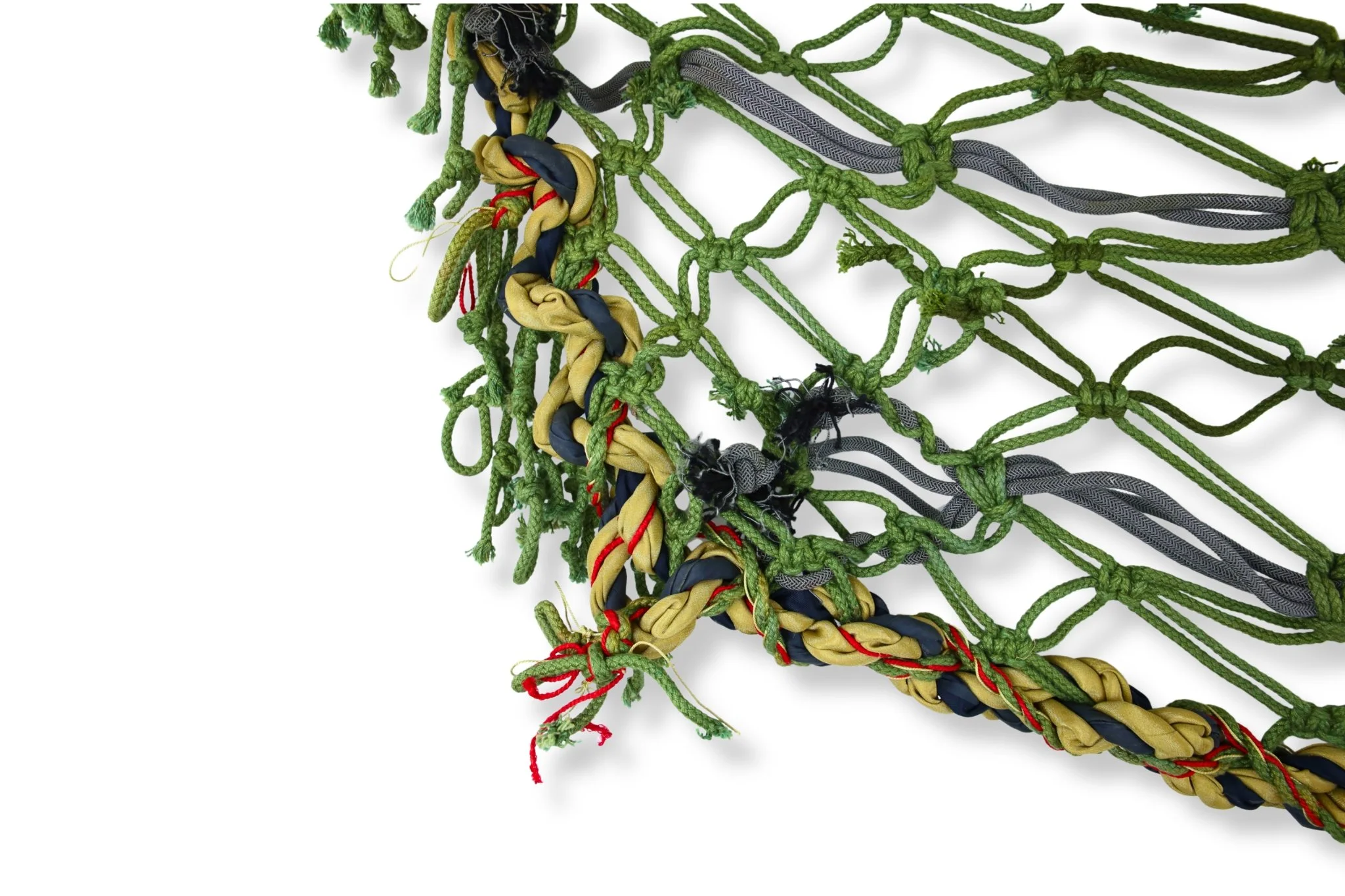 Small Hammock, cords tied into nets suspended between handmade polyester rope border, 48 x 18, 2019