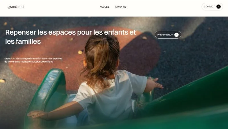 Page d'accueil du site Grandir Ici, pour repenser les espaces pour les enfants et les familles