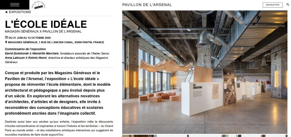 Présentation de l'exposition L'école idéale au Pavillon de l'Arsenal - capture d'écran du site web du pavillon de l'Arsenal