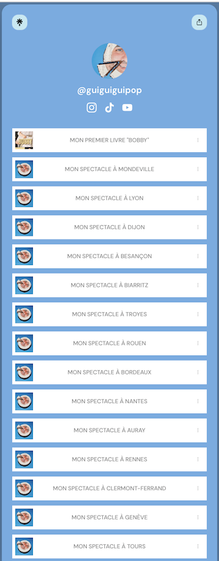Pour connaître les dates de spectacle et l'actualité de Guigui Pop, c'est son linktree. Et son prochain spectacle sur la paternité heureuse est en cours d'écriture.